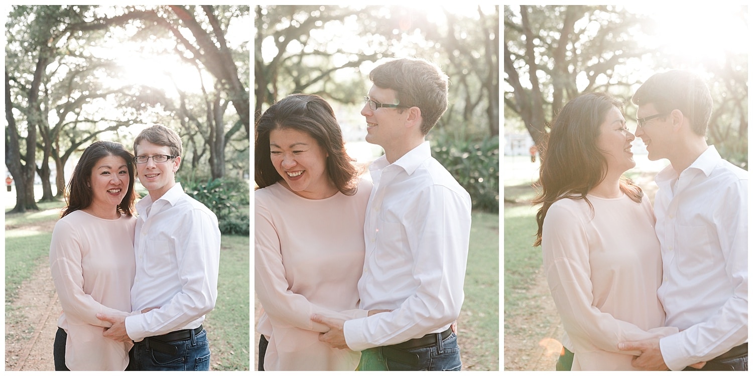 married couple laugh during their fall mini session at Rice University in Houston Texas by Swish and Click Photography