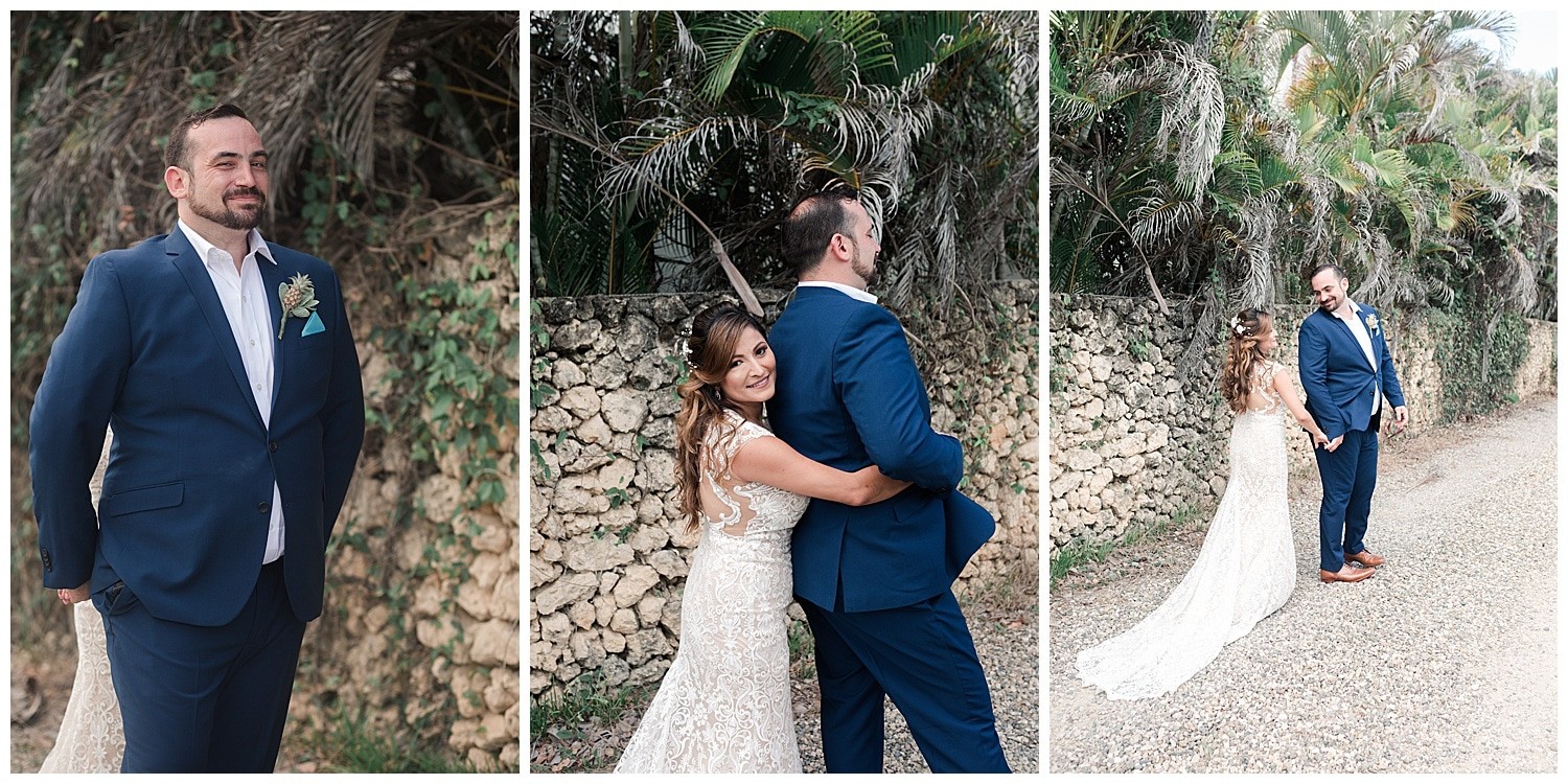 bride and groom first look at Villa Cocomar in the Dominican Republic by Swish and Click Photographer