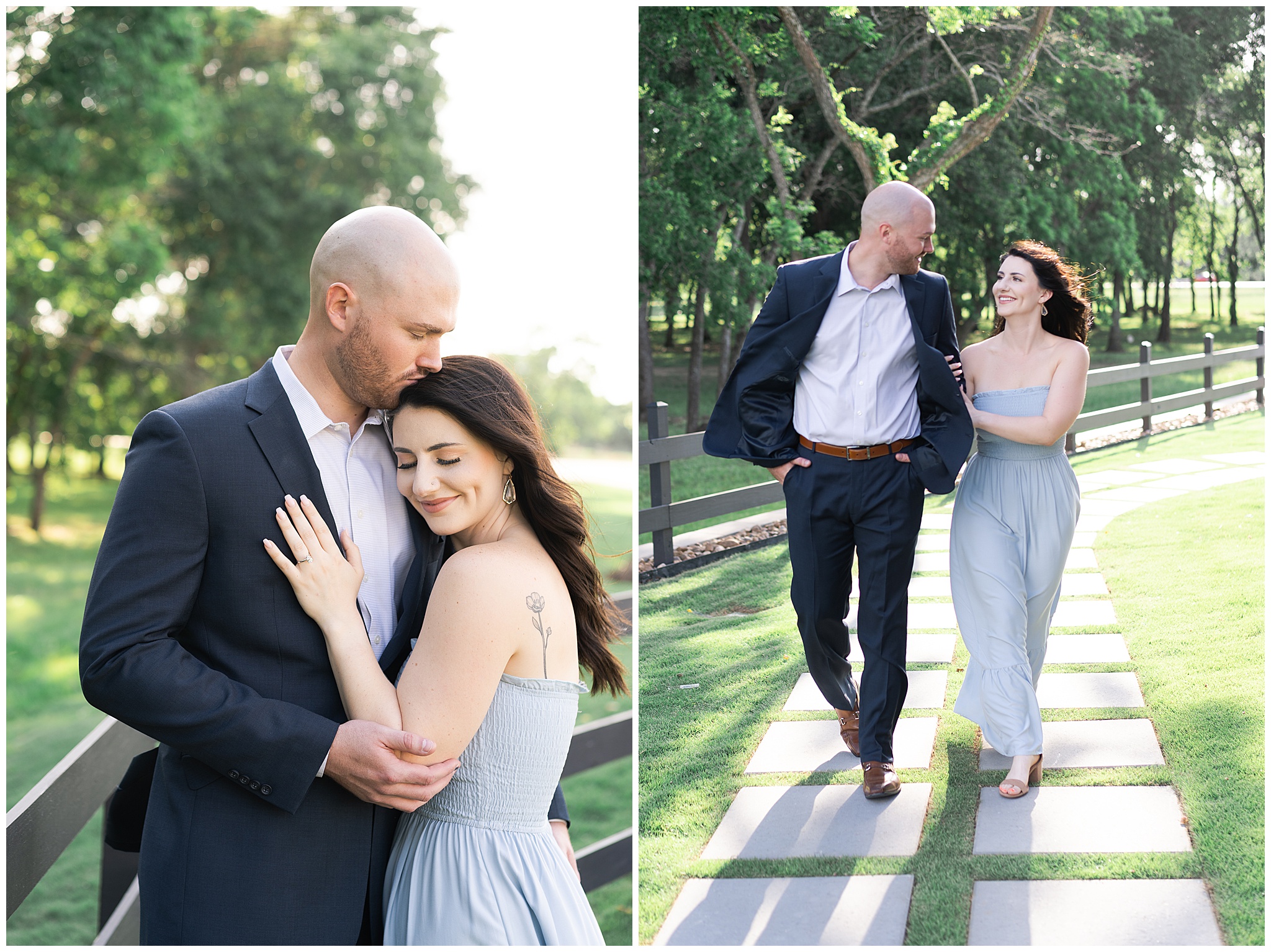 engaged couple hugs during their engagement session at Peach Orchard in Houston Texas