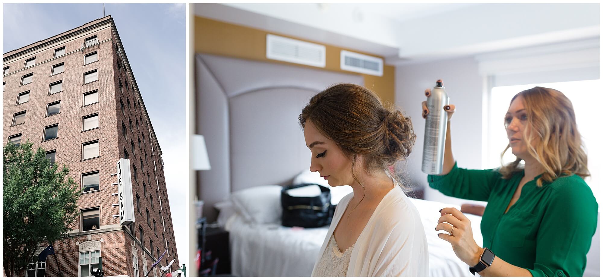 bride gets ready at Sam Houston Hotel in Houston Texas by wedding photographer Swish and Click