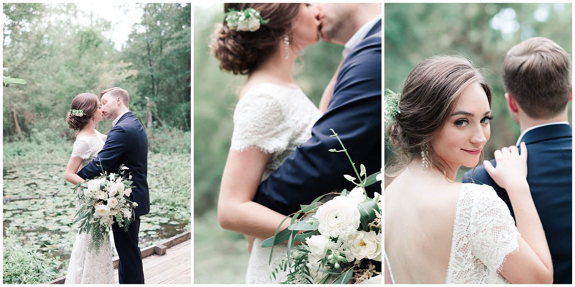 bride and groom portraits at the Houston Arboretum in Houston Texas by wedding photographer Swish and Click
