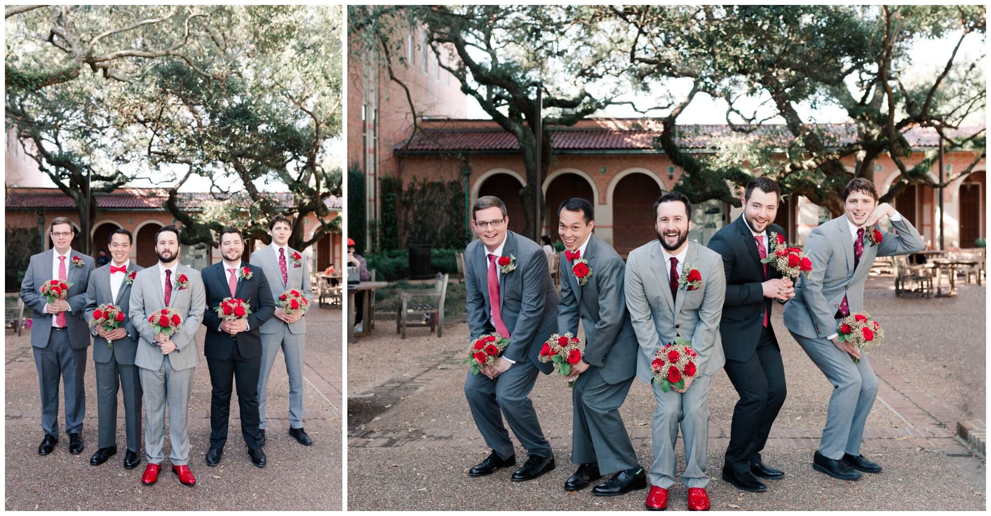 wedding party portraits at Rice University in Houston Texas by Swish and Click Photography
