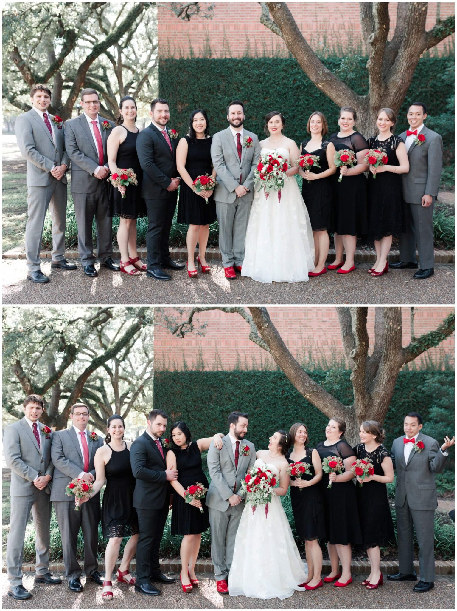 wedding party portraits at Rice University in Houston Texas by Swish and Click Photography
