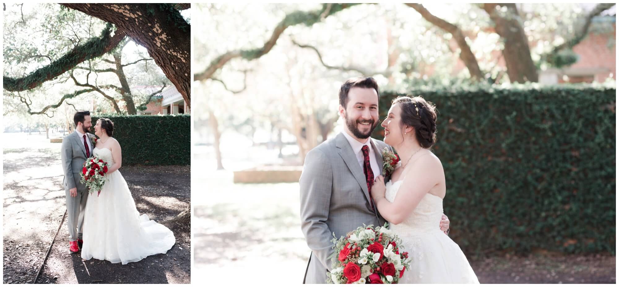 bride and groom portraits at Rice University in Houston Texas by Swish and Click Photography