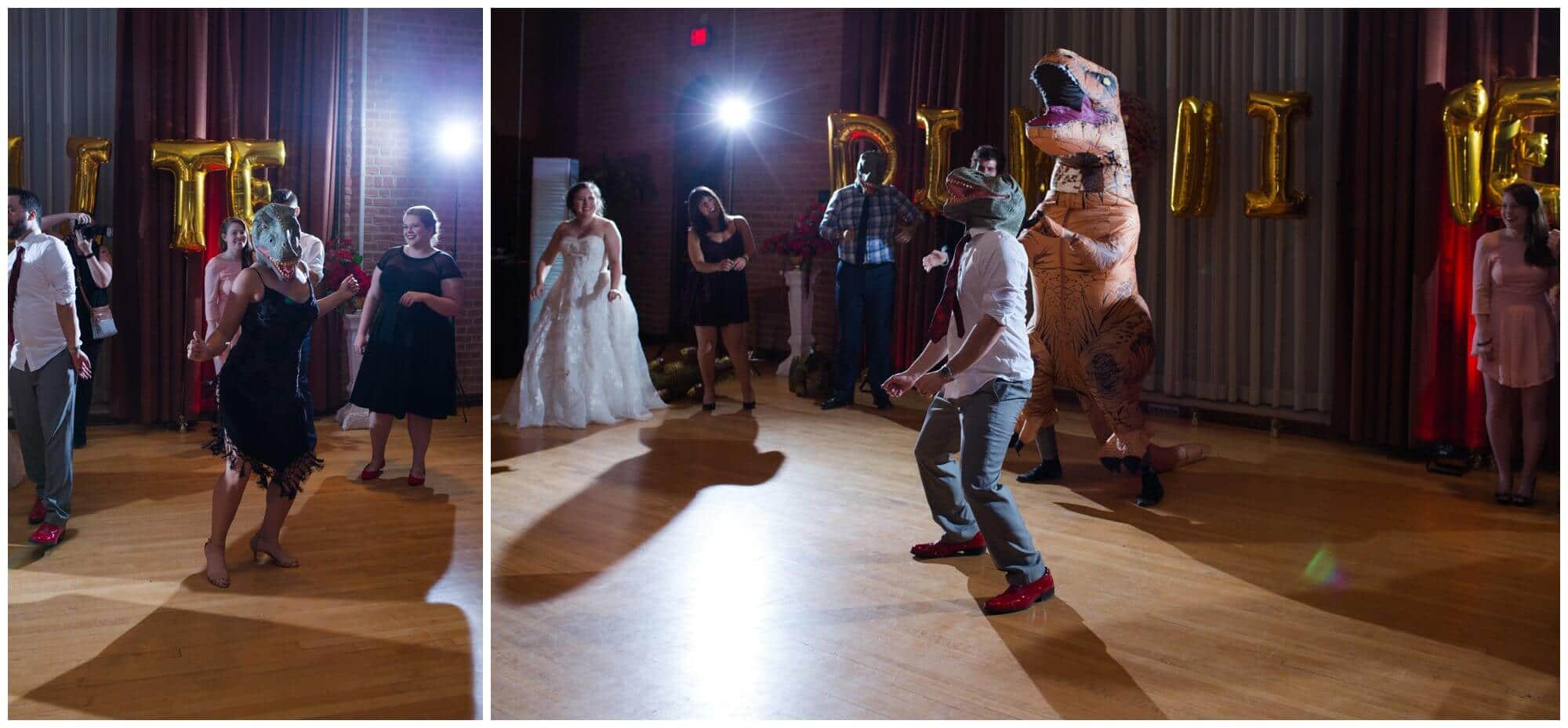 dinosaur themed wedding reception at Rice University in Houston Texas by Swish and Click Photography