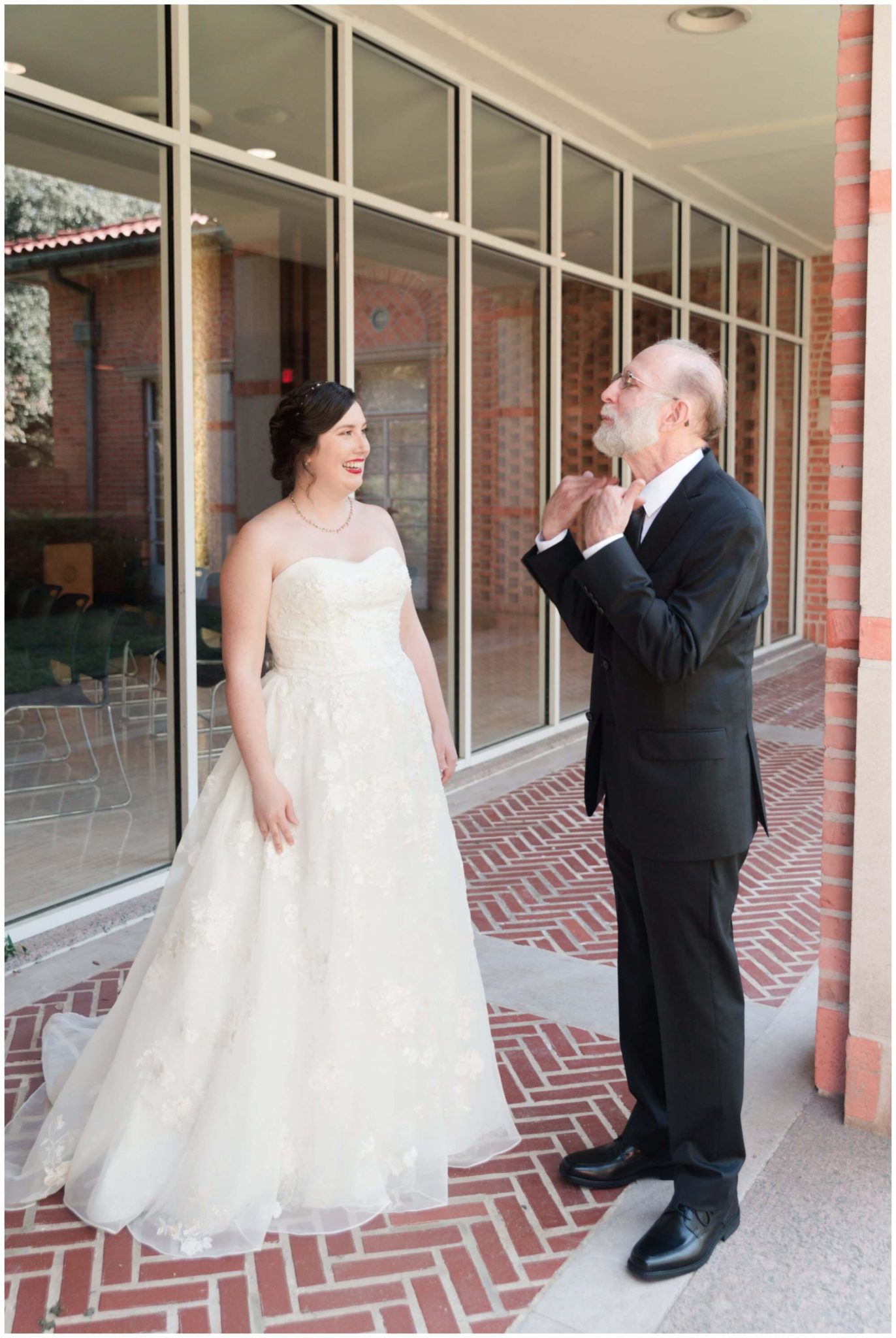 bride first look with father at Rice University in Houston Texas by Swish and Click Photography
