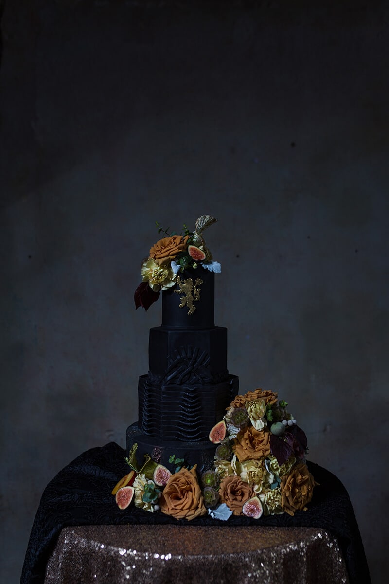 wedding flowers on a cake at Houston Warehouse Studios in Houston Texas by Swish and Click Photography