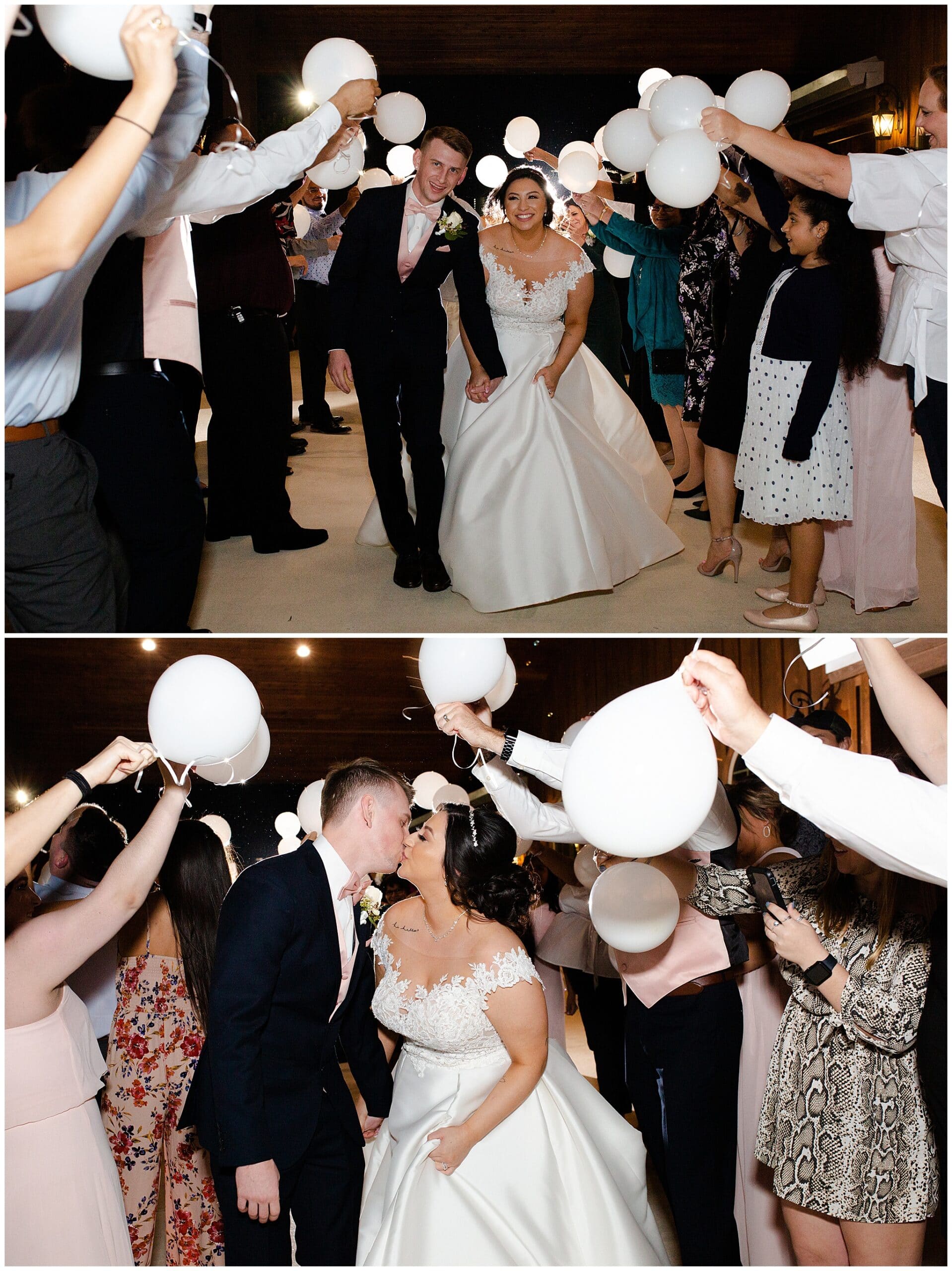 bride and groom grand exit at Bridal Oaks in Cypress Texas by Houston wedding photographer Swish and Click Photography