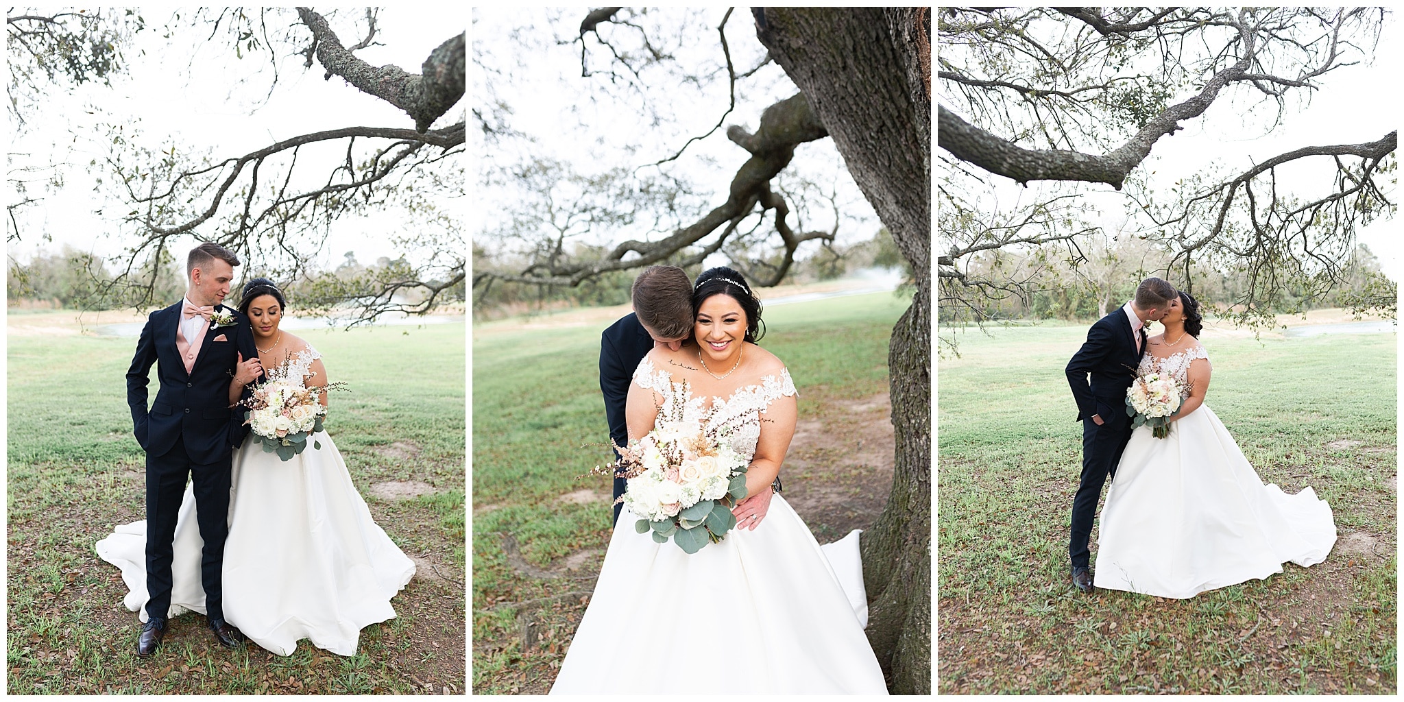 bride and groom portraits at Bridal Oaks in Cypress Texas by Houston wedding photographer Swish and Click Photography