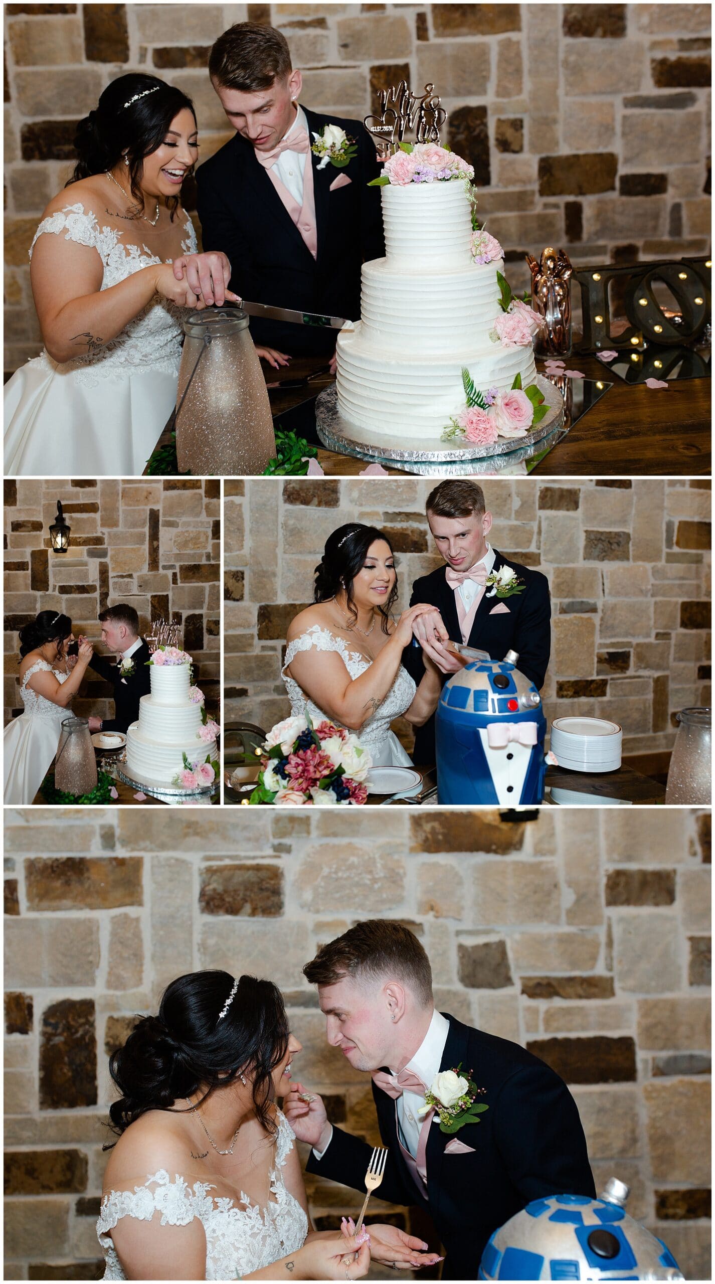 cake cutting at Bridal Oaks in Cypress Texas by Houston wedding photographer Swish and Click Photography