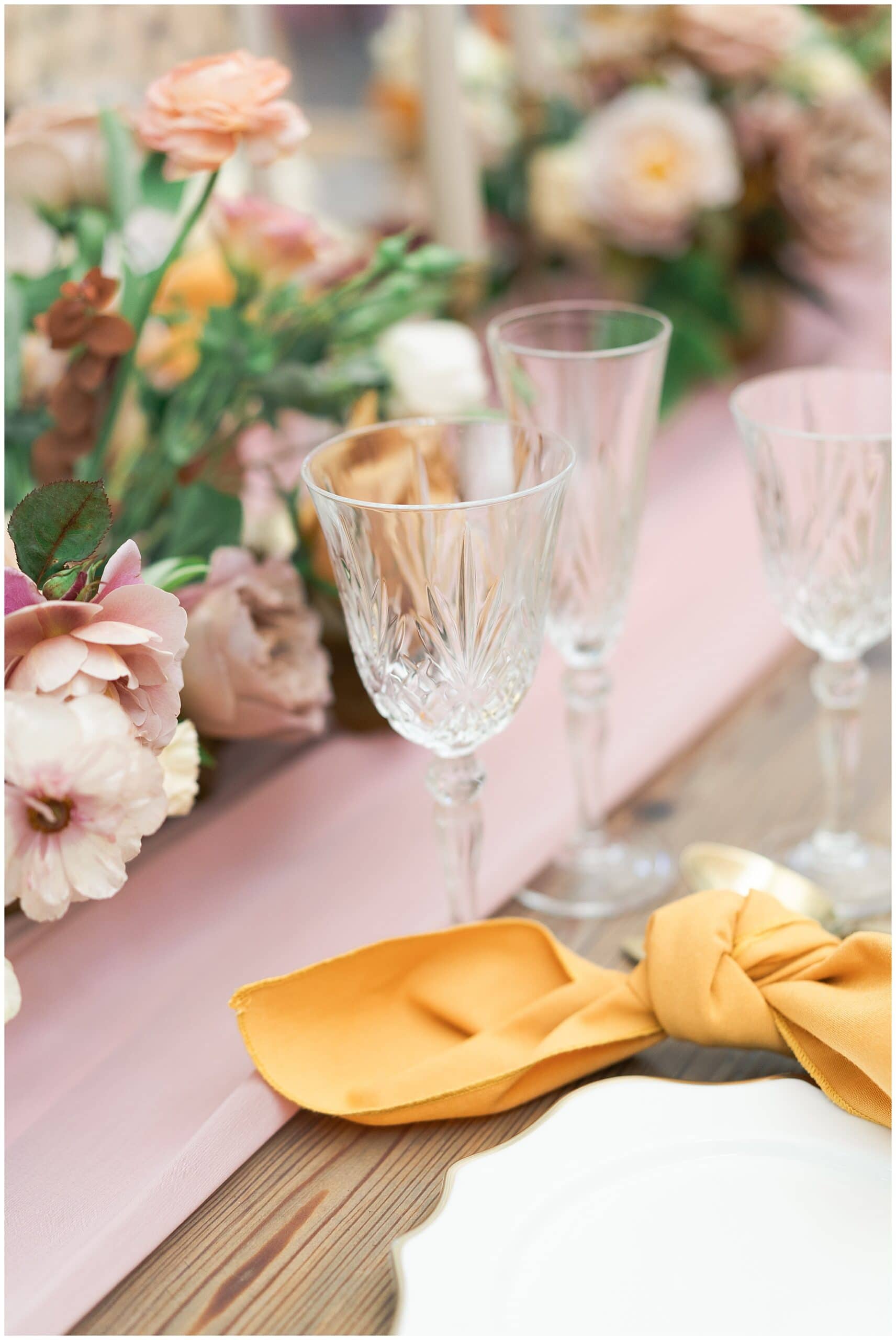 wedding tablescape on wedding day at The Farmhouse in Montgomery, Texas in a yellow themed wedding captured by Swish and Click Photography
