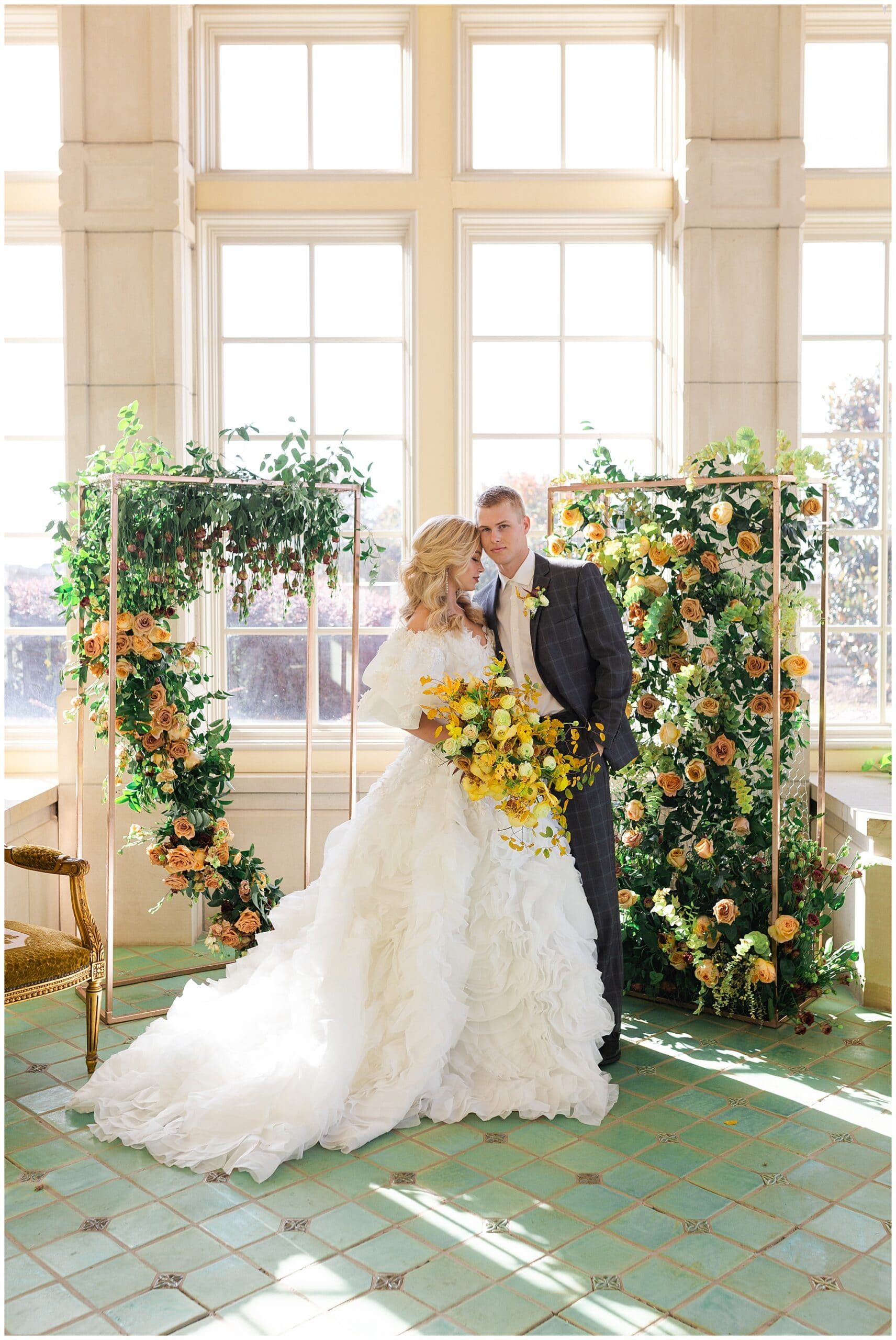 bridal portraits on wedding day at The Olana in Hickory Creek, Texas in a yellow themed wedding captured by Swish and Click Photography