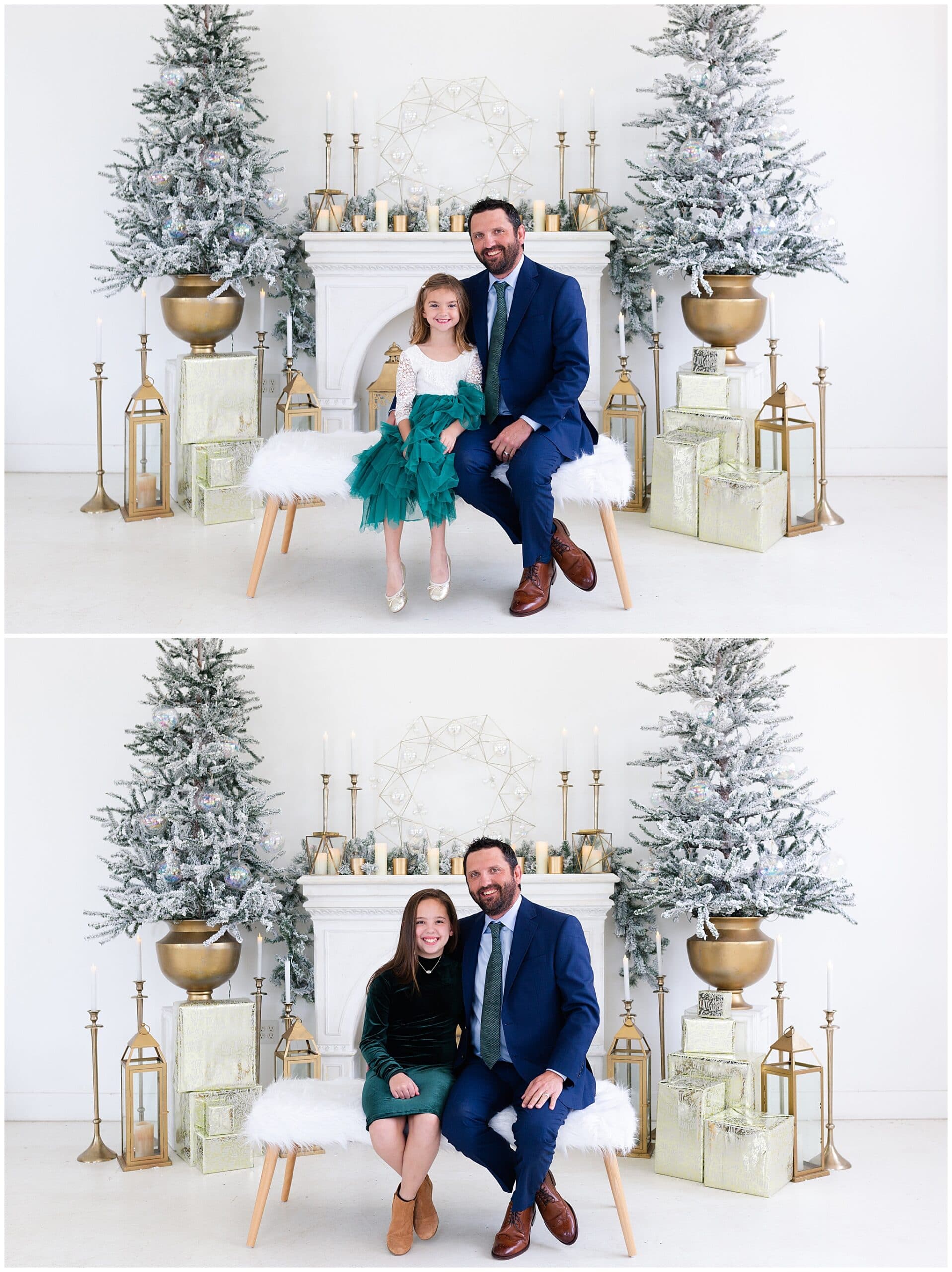 father, and two daughters at a Christmas portraits session at Studio HTX in Houston Texas by Swish and Click Photography
