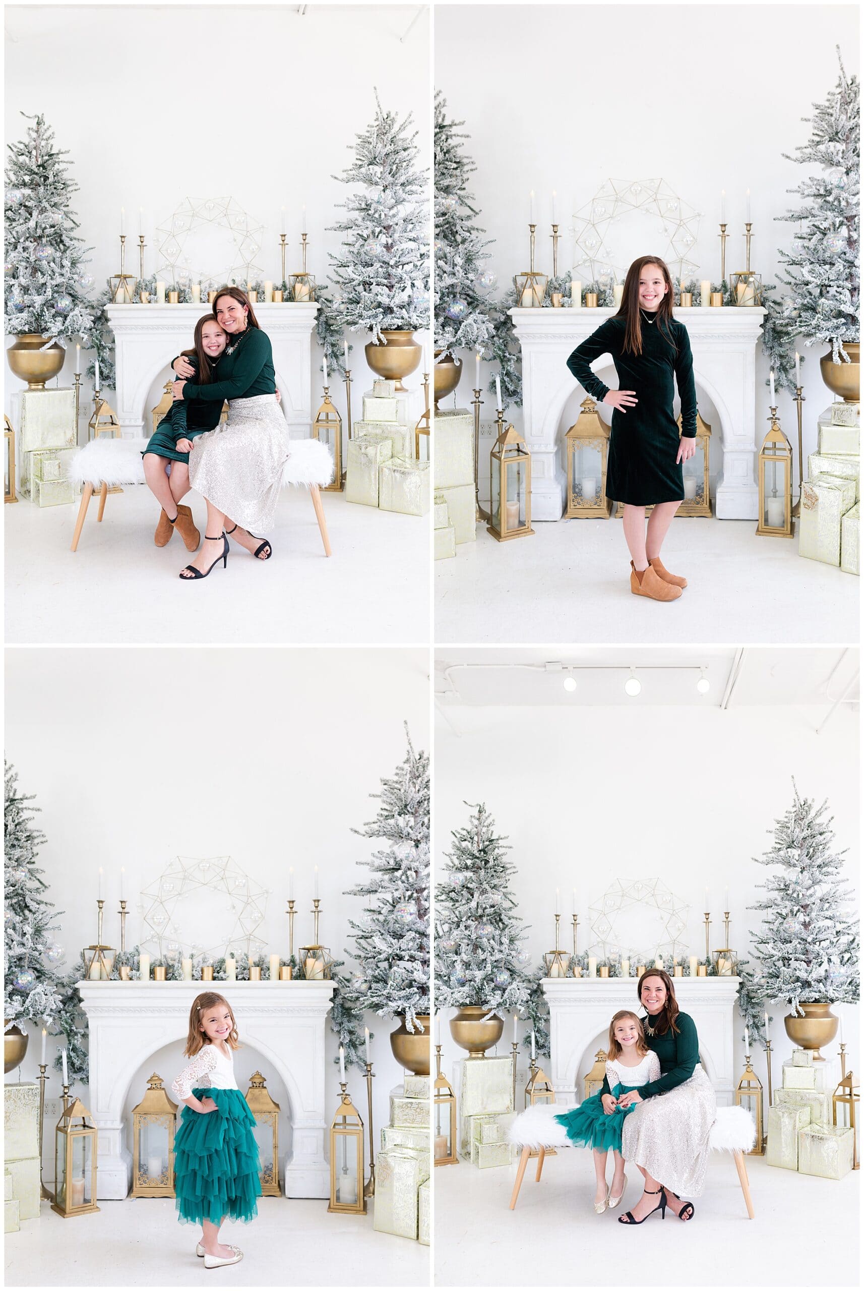 mother, father, and two daughters at a Christmas portraits session at Studio HTX in Houston Texas by Swish and Click Photography