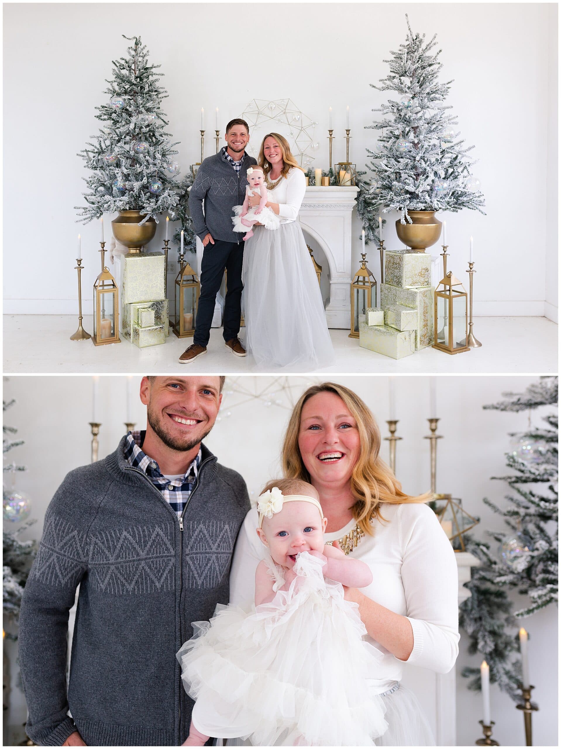 mother, father and baby at a Christmas portraits session at Studio HTX in Houston Texas by Swish and Click Photography