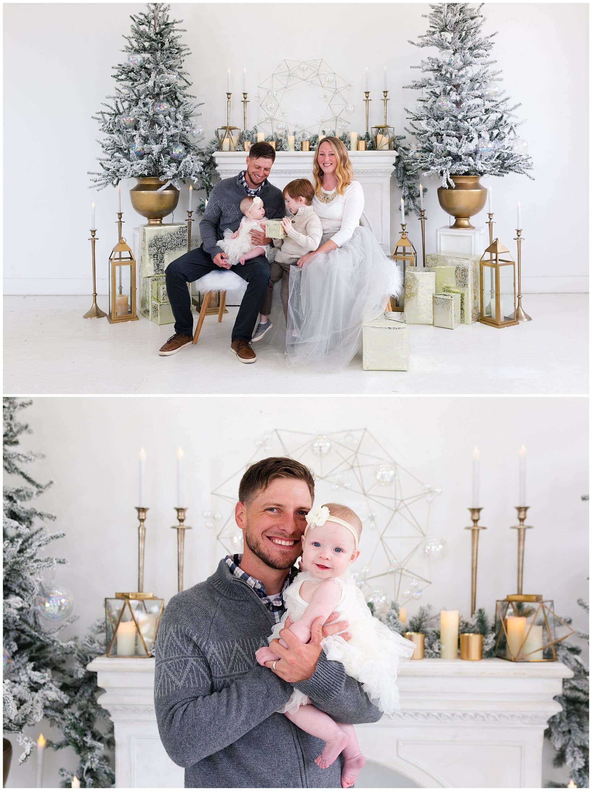 mother, father, son and baby at a Christmas portraits session at Studio HTX in Houston Texas by Swish and Click Photography