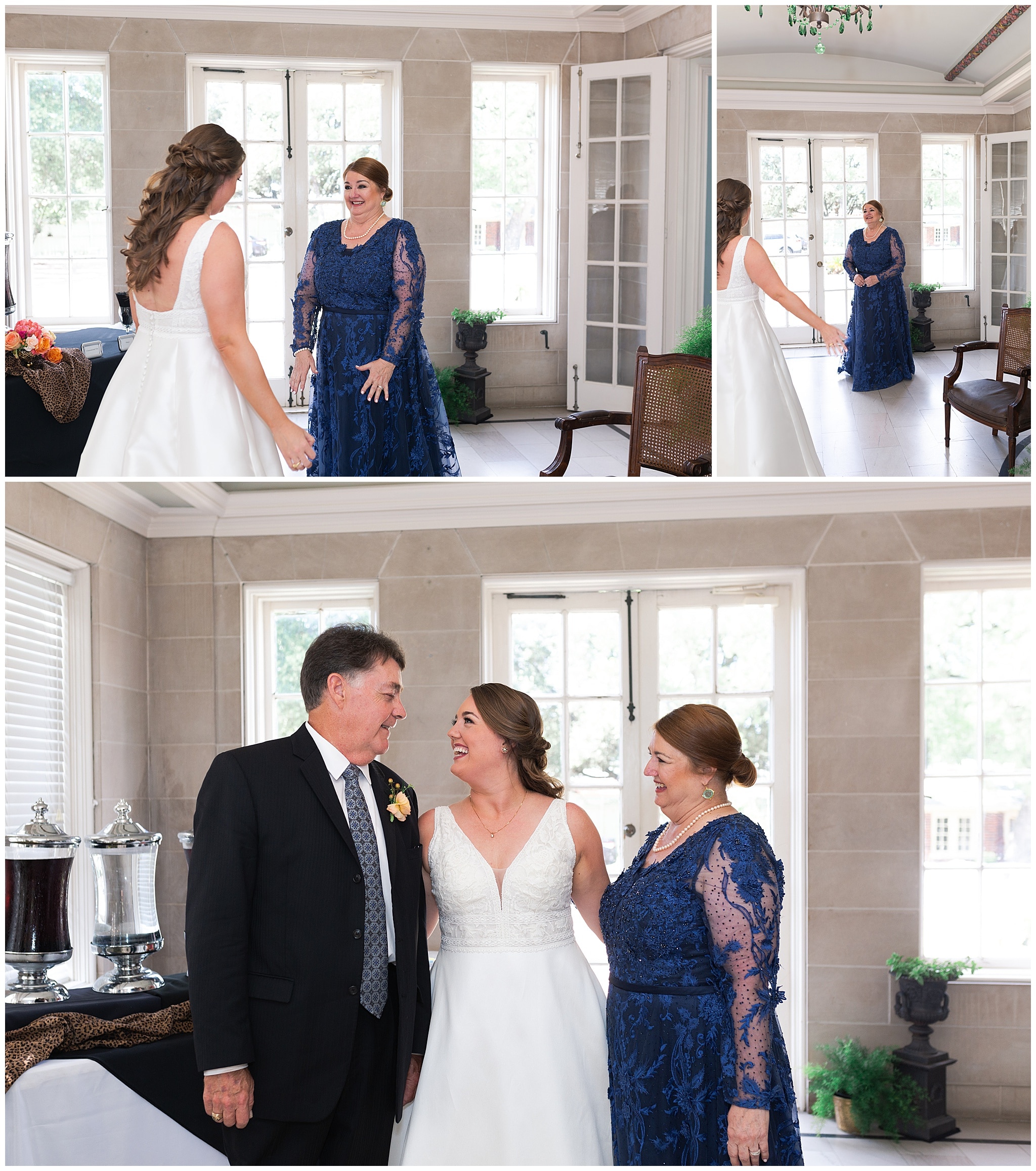 mom first look with daughter at Astin Mansion in Bryan Texas by Swish and Click Photography