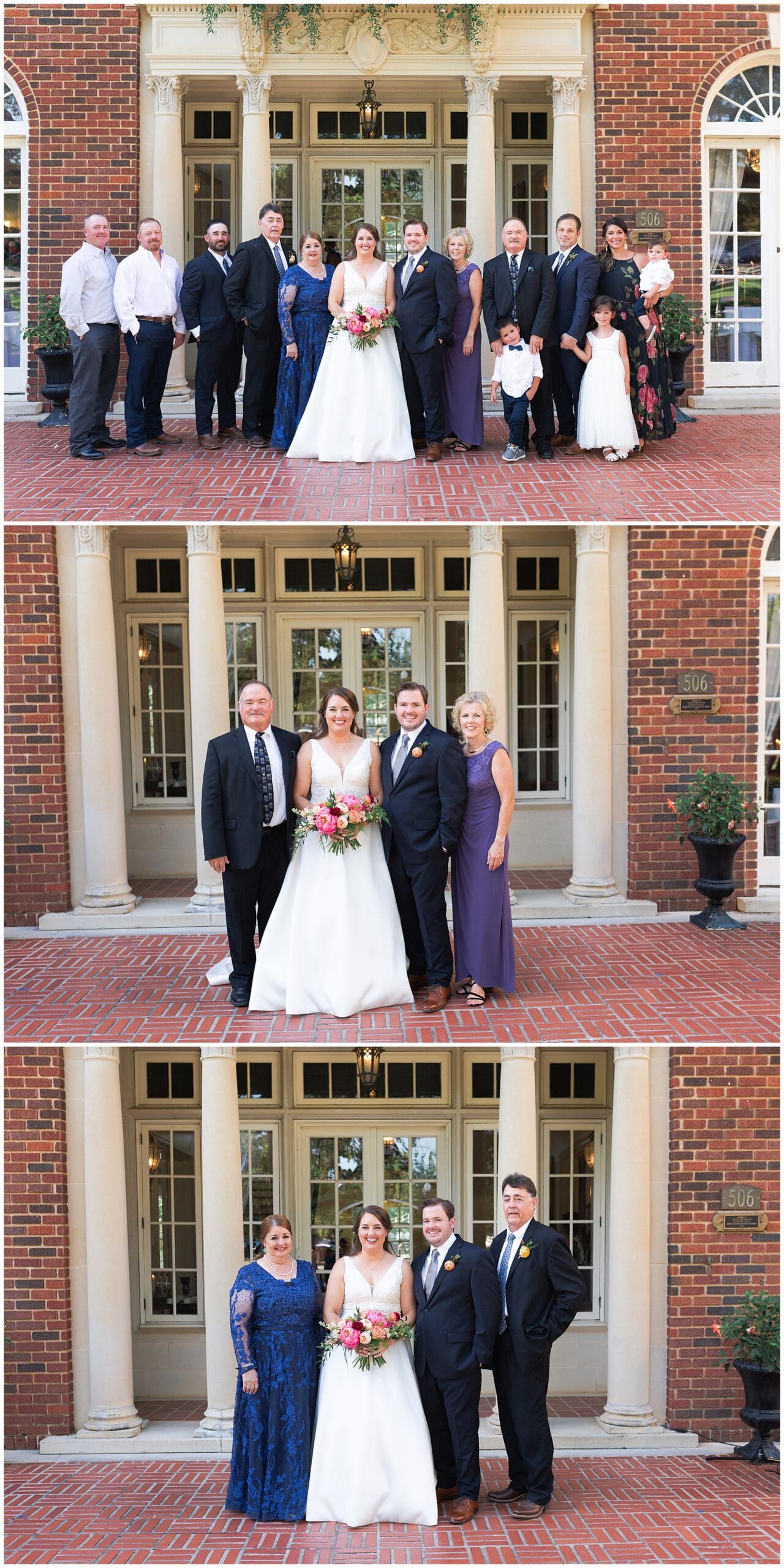 family portraits after wedding ceremony at Astin Mansion in Bryan Texas by Swish and Click Photography