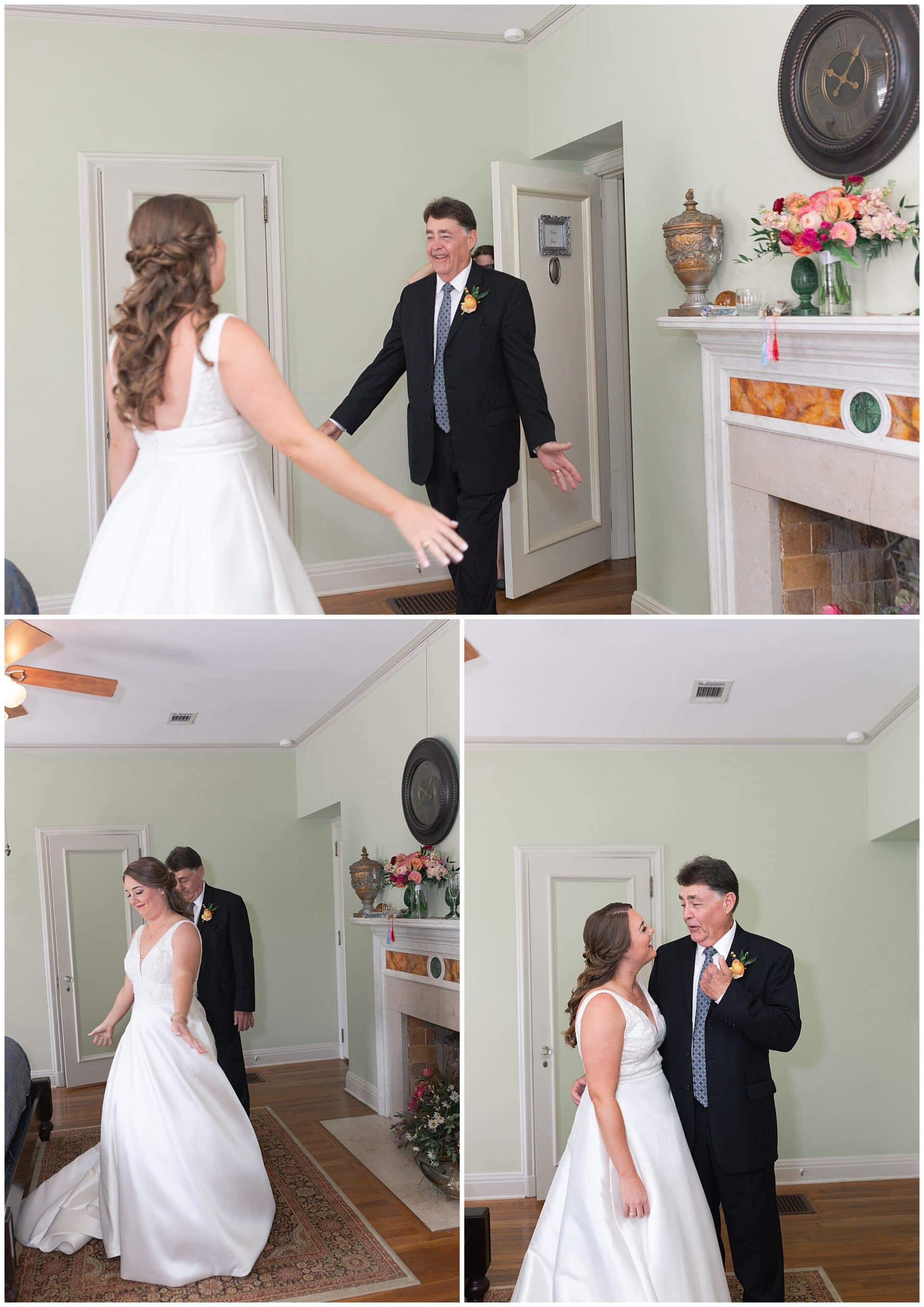 father first look on wedding day at Astin Mansion in Bryan Texas by Swish and Click Photography