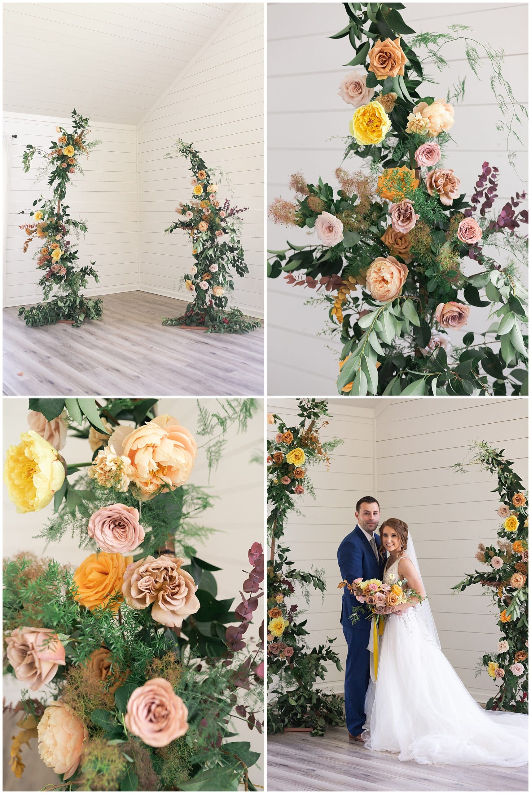 wedding couple in blush and yellow tones at The Farmhouse in Montgomery TX captured by Swish and Click Photography