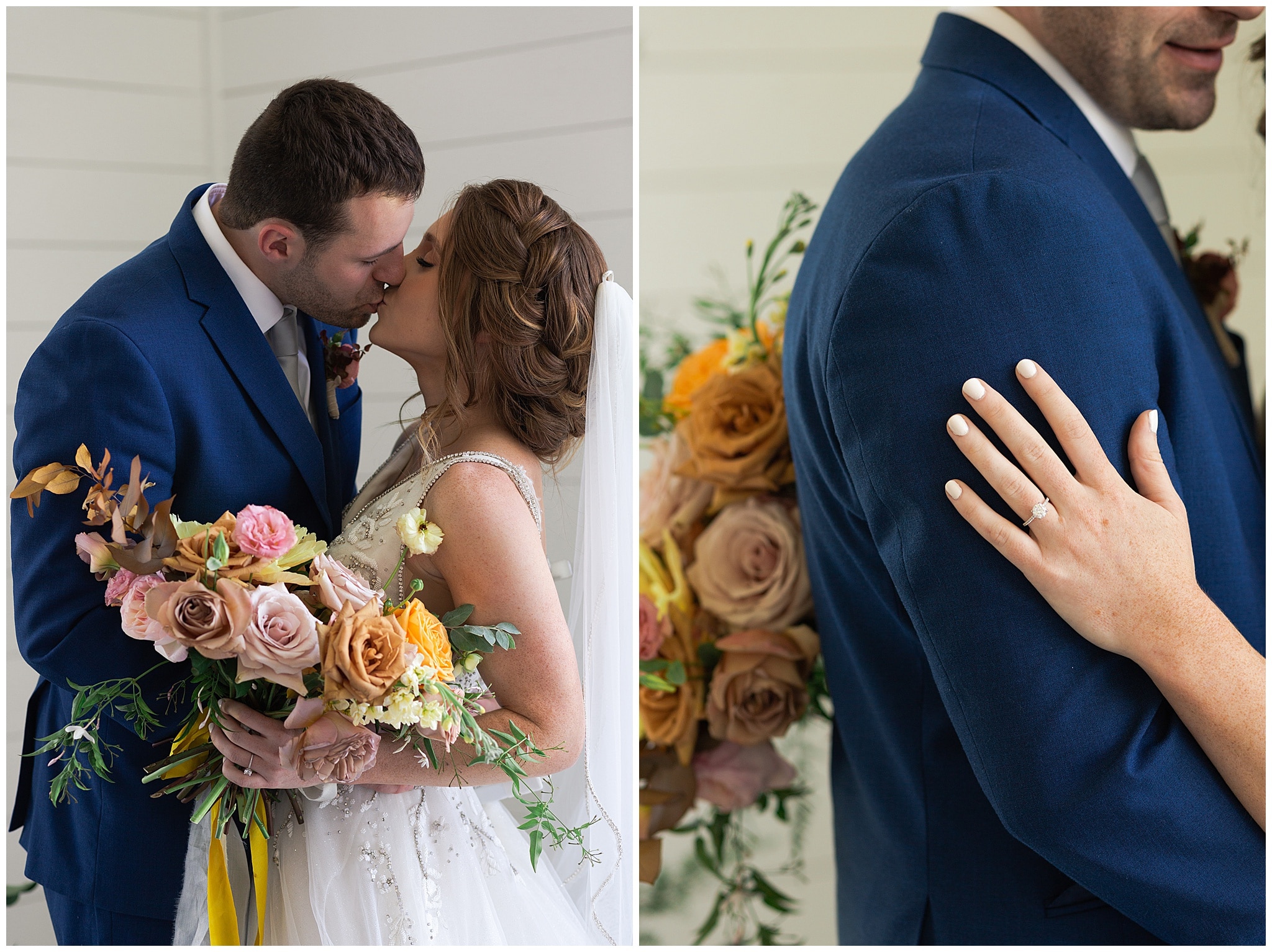 wedding couple in blush and yellow tones at The Farmhouse in Montgomery TX captured by Swish and Click Photography