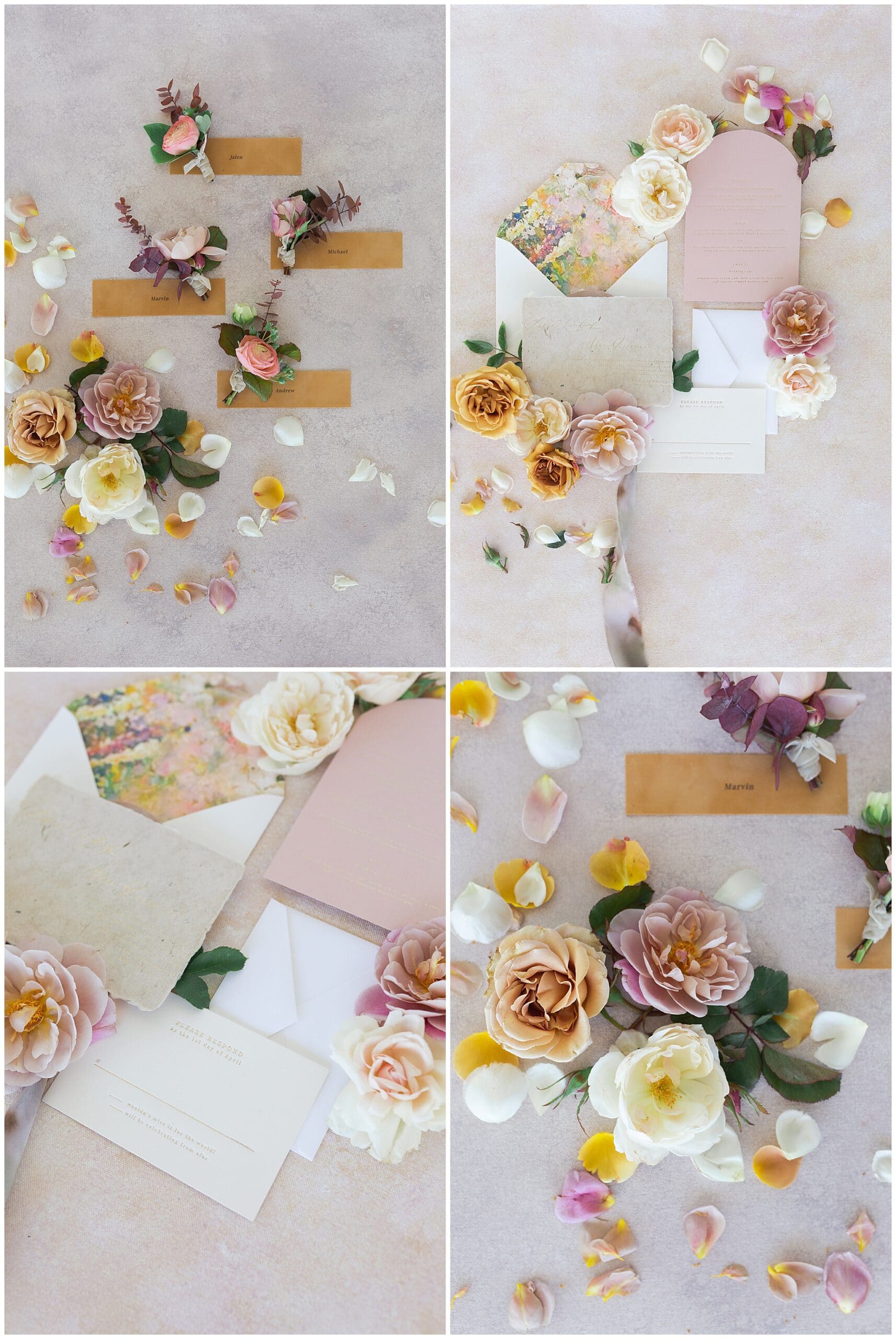wedding invitation in blush and yellow tones at The Farmhouse in Montgomery TX captured by Swish and Click Photography