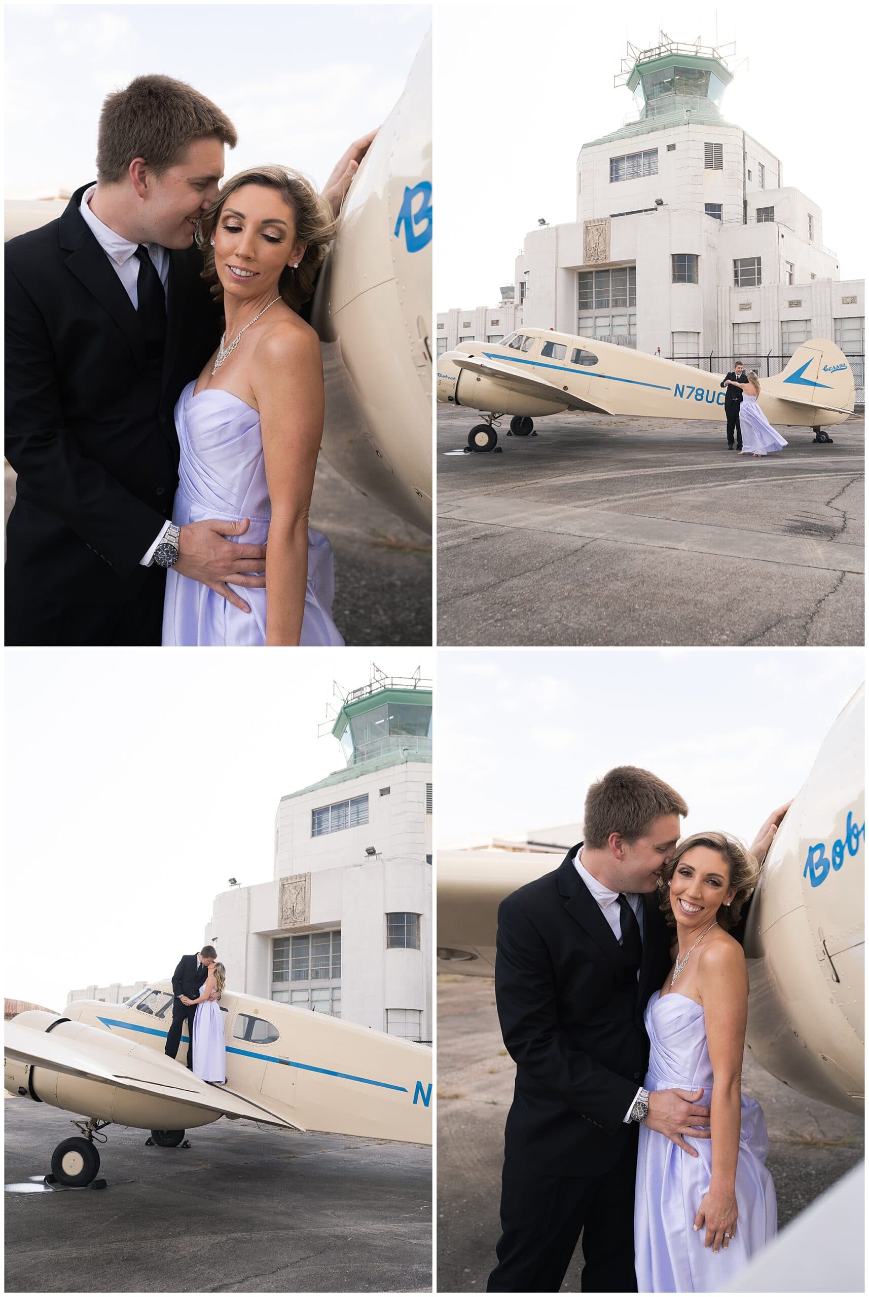 engaged couple dance at the 1940's Air Terminal Museum during their engagement session in Houston Texas by Swish and Click Photography