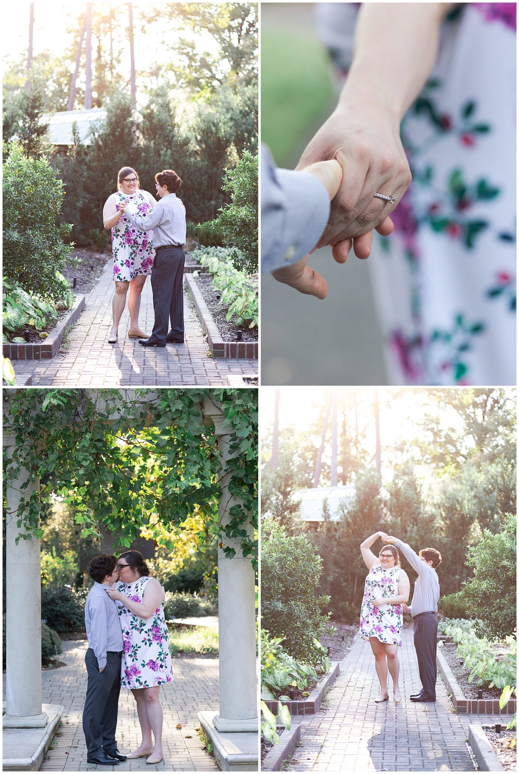 engagement session captured by Swish and Click Photography of a couple dancing at Mercer Botanic Gardens