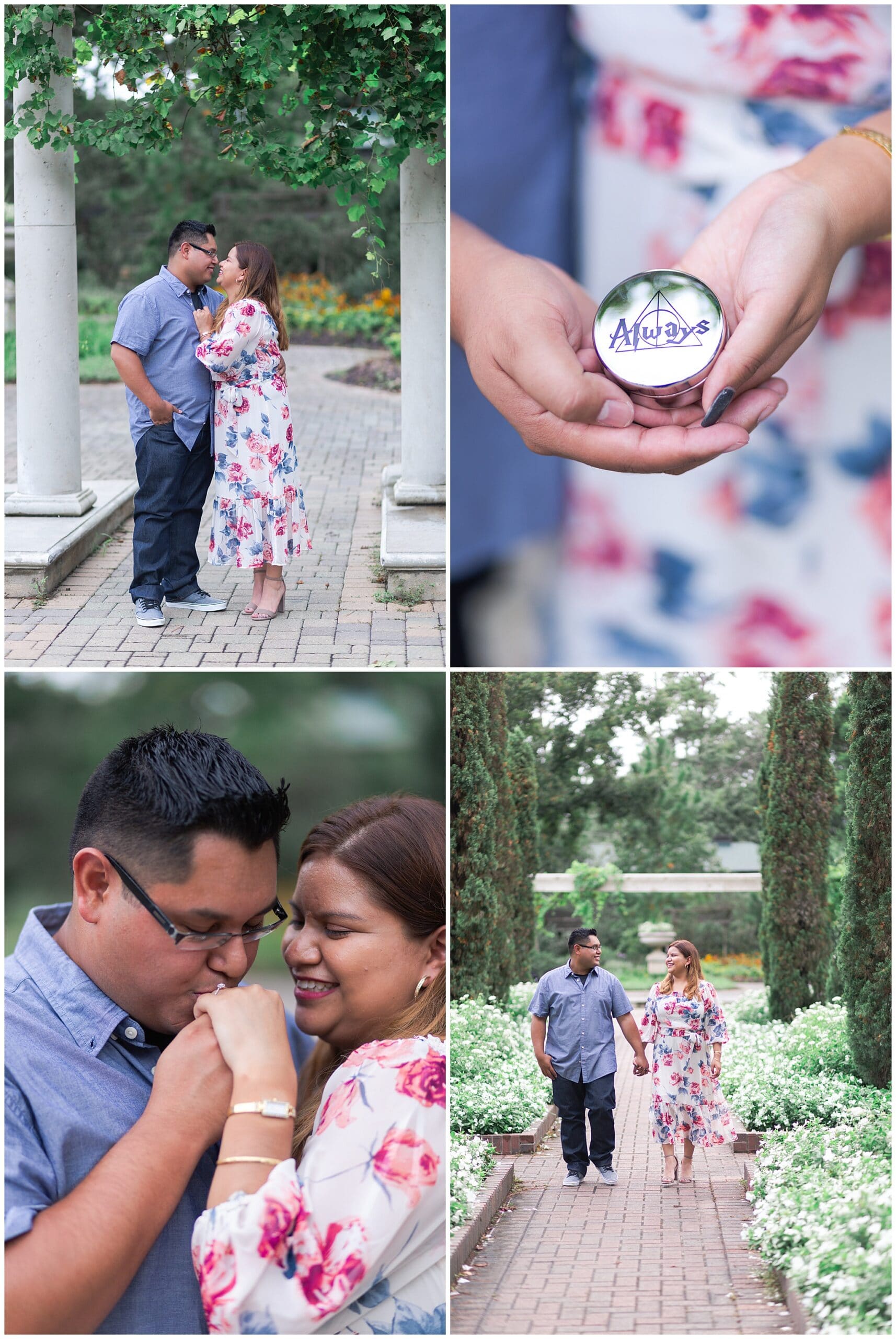 Swish and Click Photography captures engaged couple in Houston park during the springtime