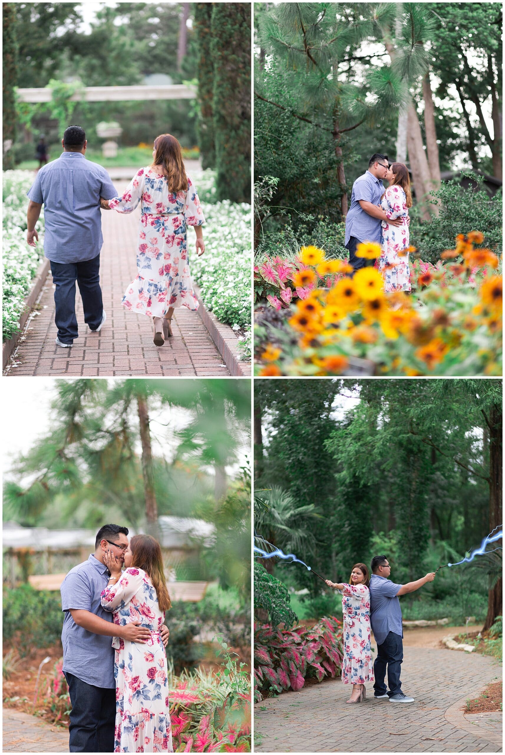 Swish and Click Photography captures engaged couple in Houston park during the springtime