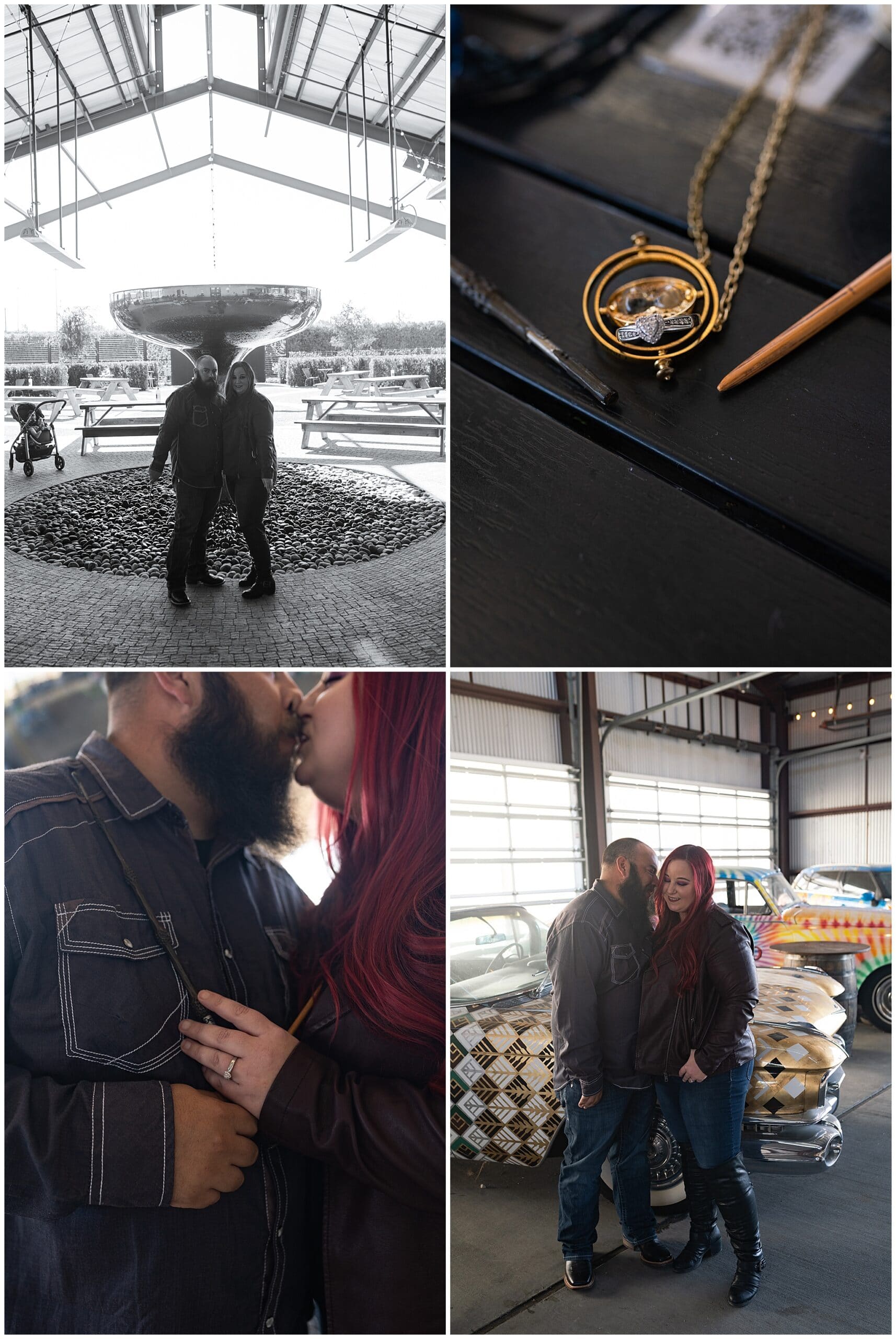 engaged Houston couple kiss at St Arnold's brewery by Swish and Click Photography
