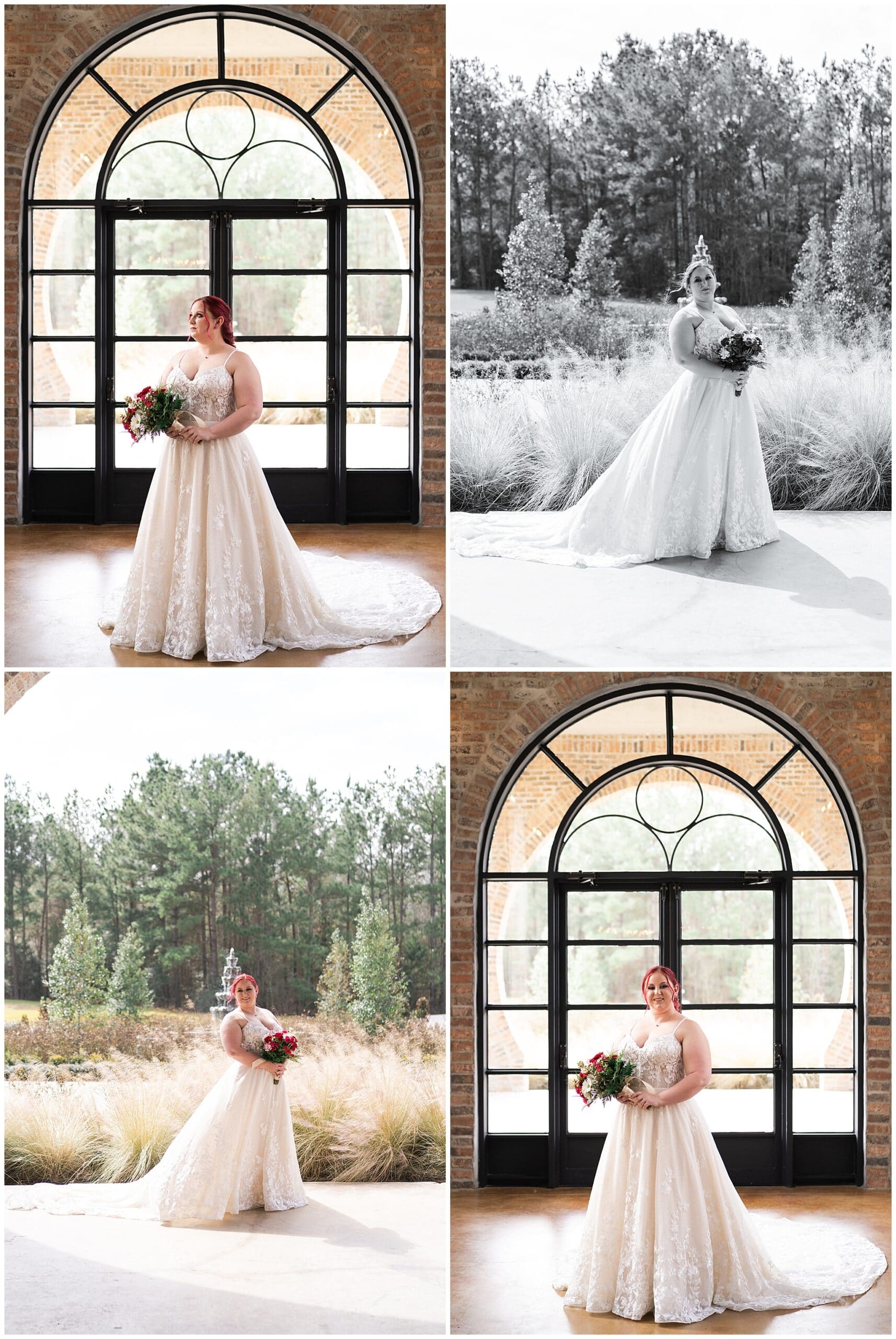 Iron Manor bridal session where the bride poses in the foyer captured by Swish and Click Photography in Houston Texas