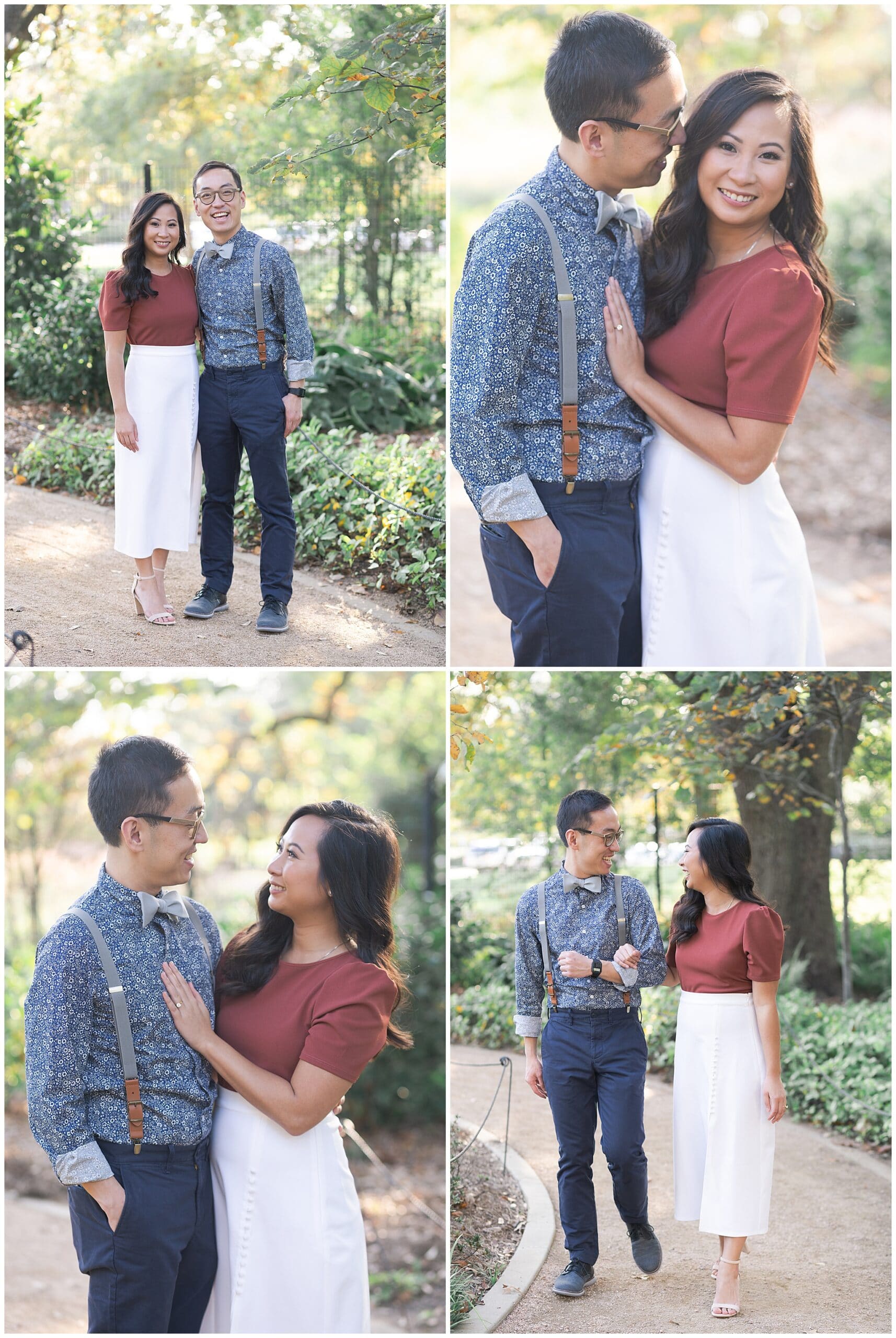 engaged couple laughs during Houston engagement session at McGovern Centennial Gardens by Swish and Click Photography