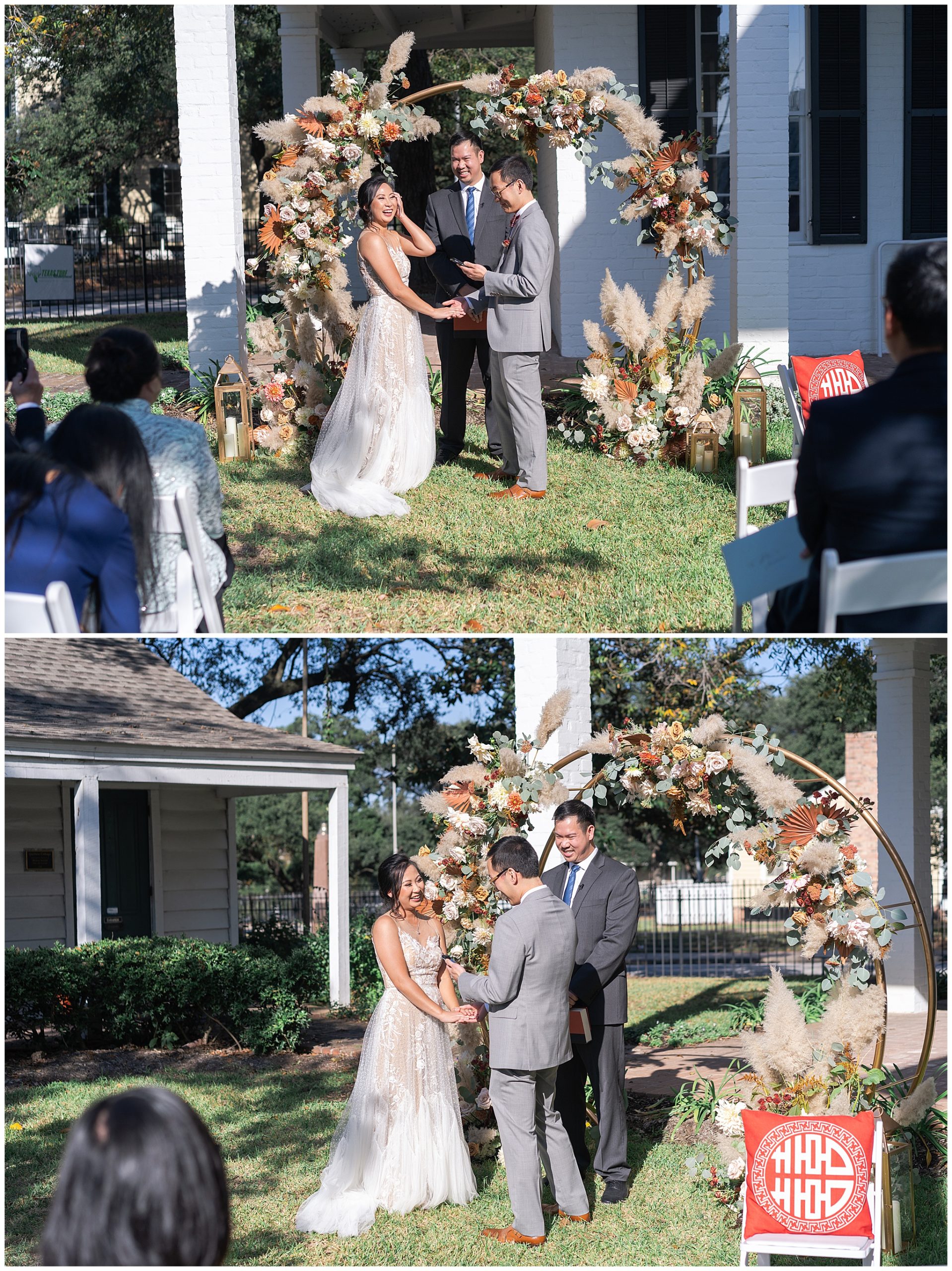 bride and groom during wedding ceremony at Houston wedding at the Heritage Society by Swish and Click Photography