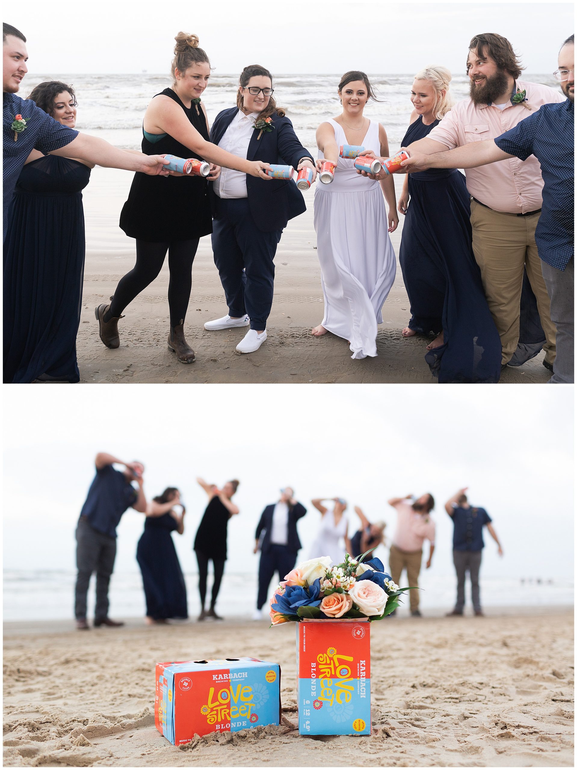 wedding party on their wedding day on Galveston Beach by Swish and Click Photography