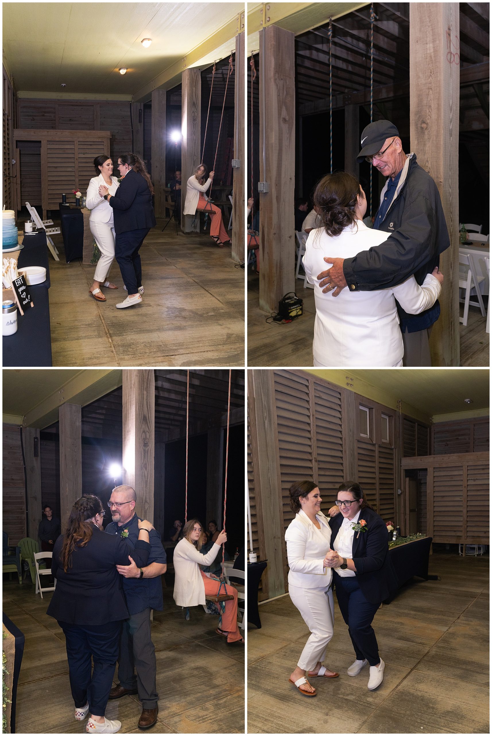 lesbian couple shares their first dance at Galveston beach house in Texas by Swish and Click Photography