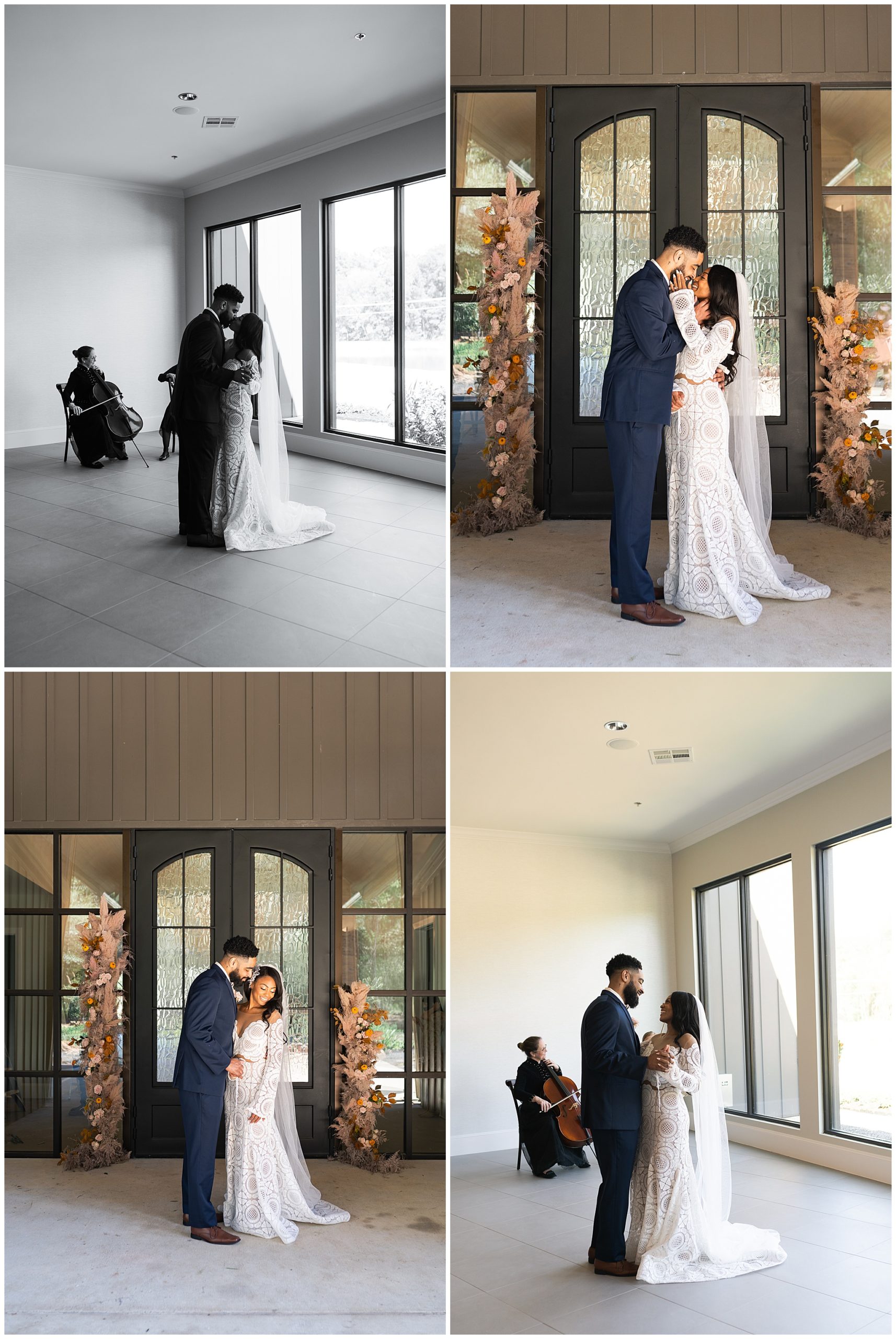 bride and groom kiss at the Luminaire wedding venue in Houston Texas by Swish and Click Photography