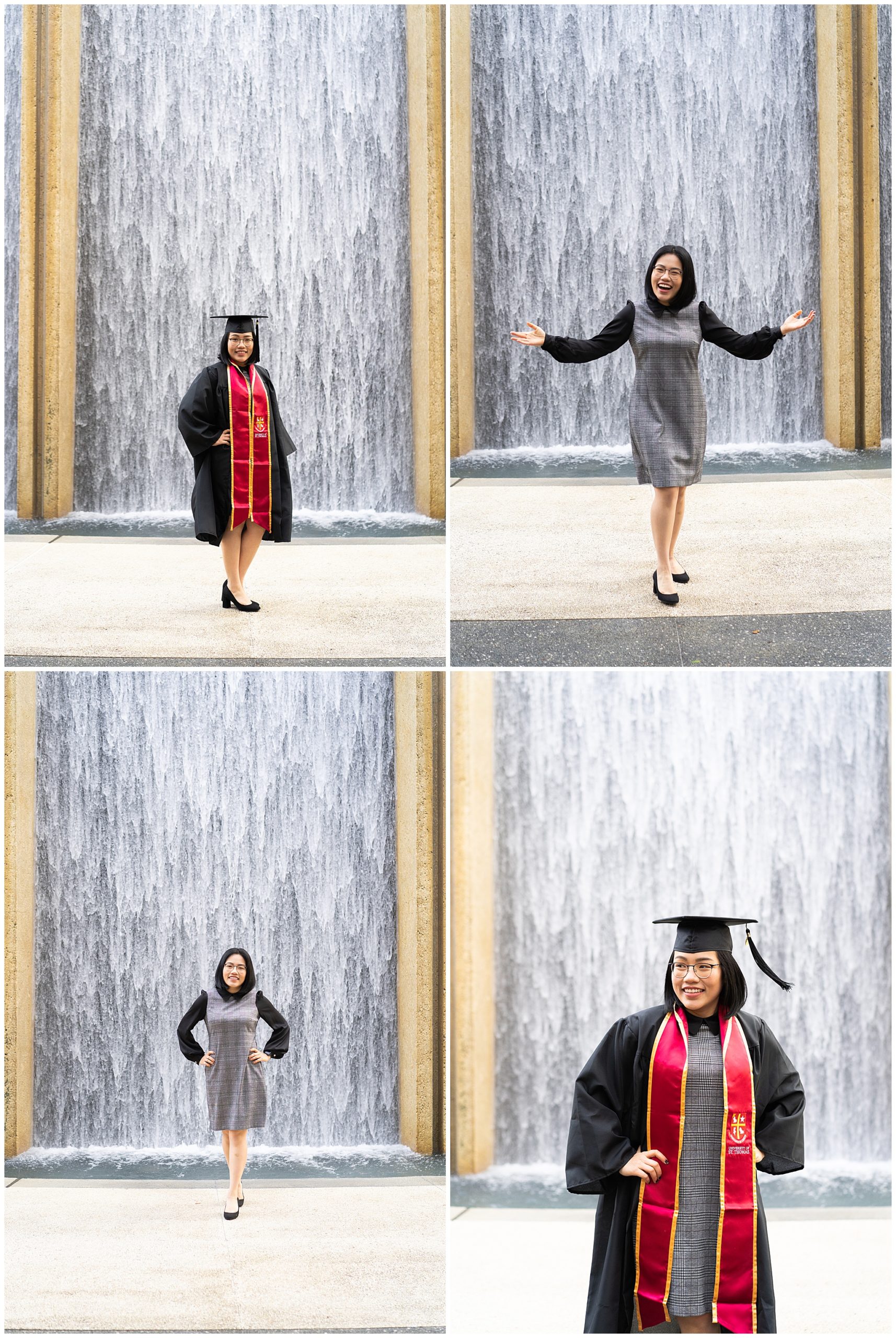 university graduate poses and smiles in Houston Texas by Swish and Click Photography