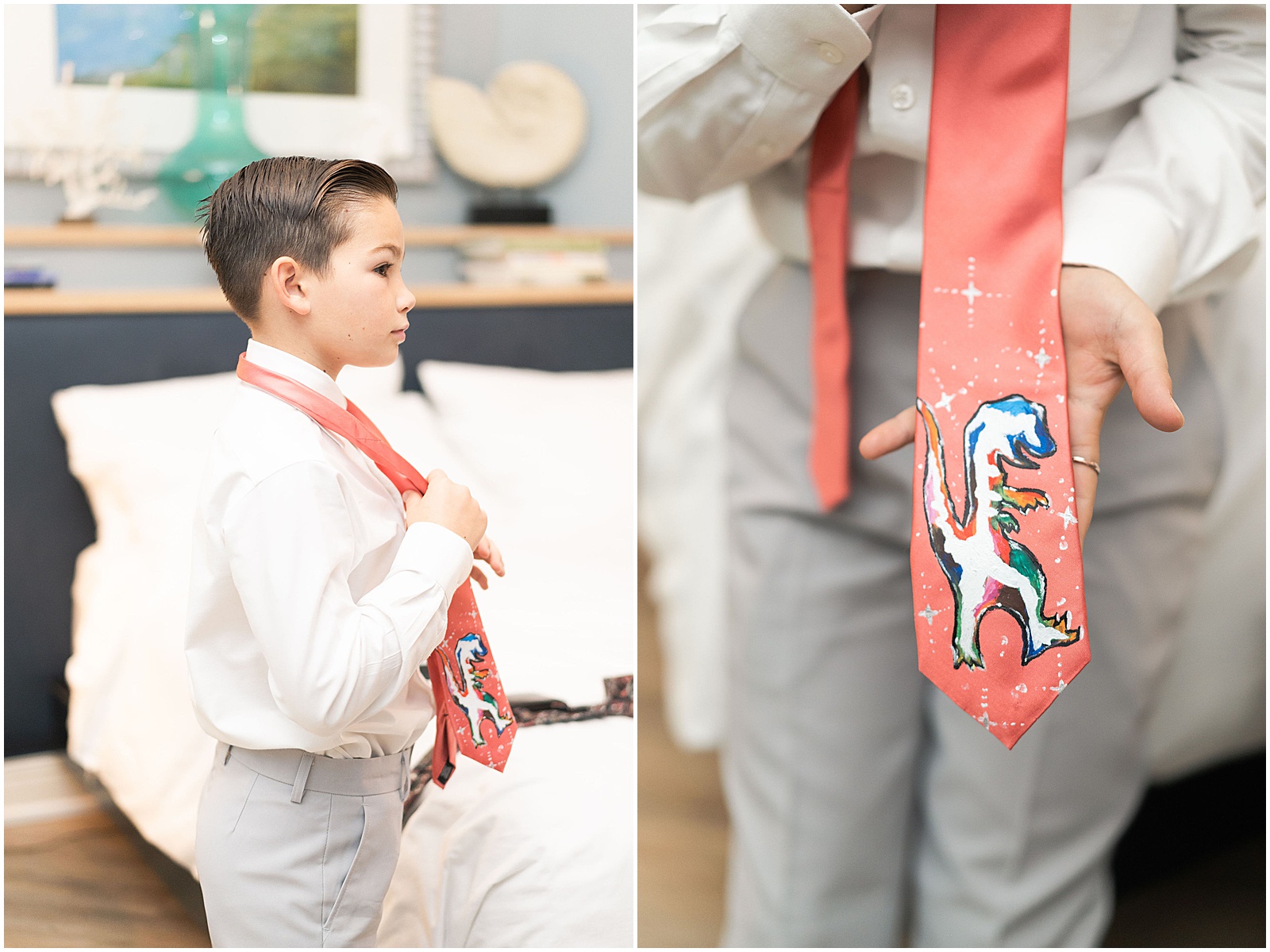 Ring bearer Dinosaur tie at Hotel ZaZa in the Houston Museum District | Swish and Click Photography