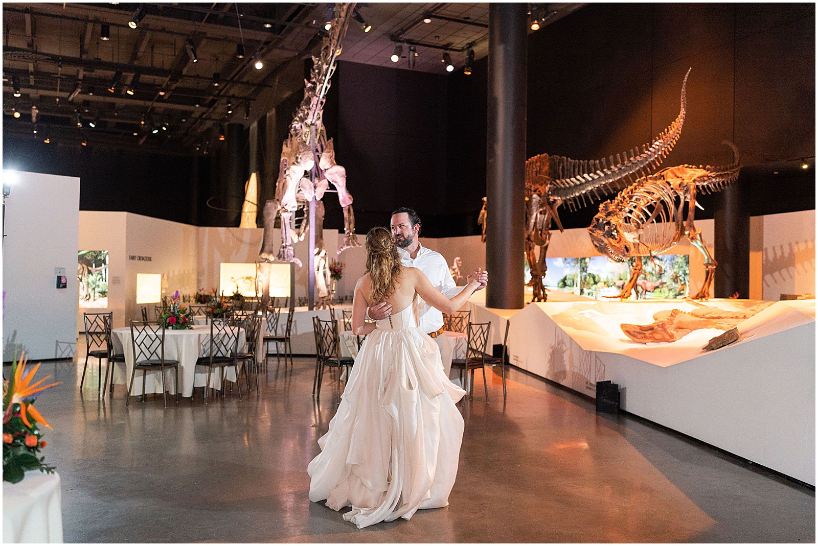 Private Last Dance with Dinosaurs at Houston Museum of Natural Science Wedding Reception | Swish and Click Photography