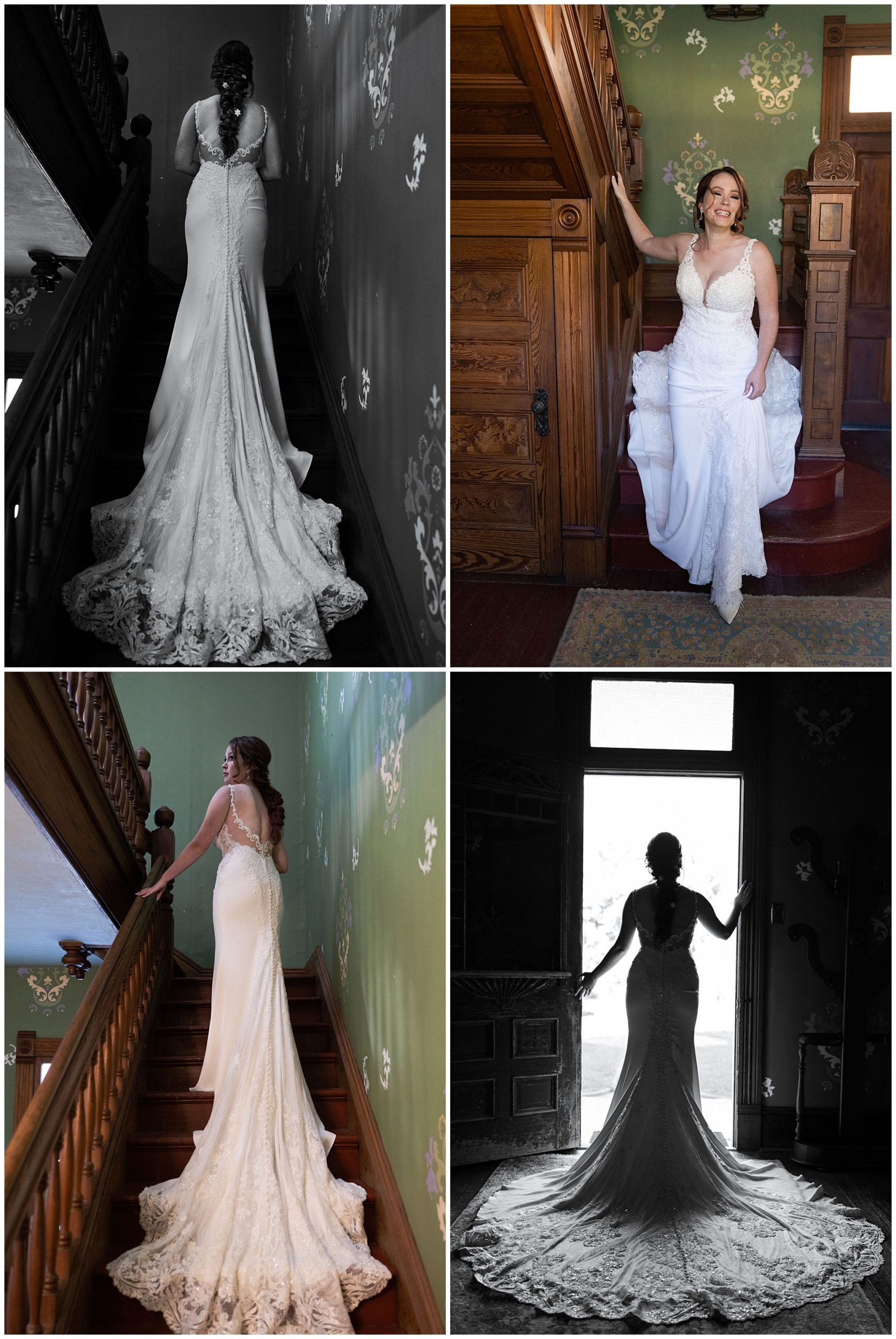bride poses in doorway at Barr Mansion in Austin Texas by Swish and Click Photography