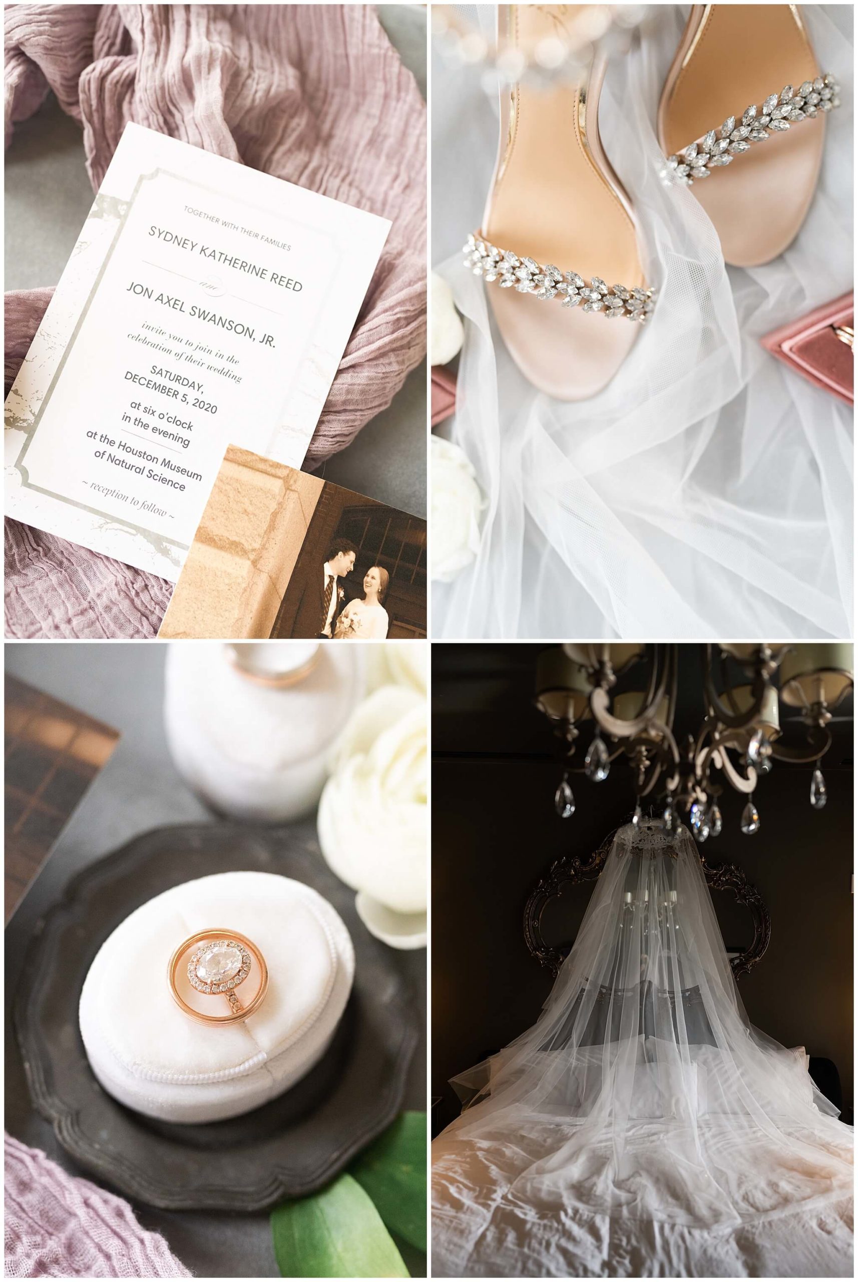 wedding day details like a veil and engagement ring at Hotel Zaza by Swish and Click Photography