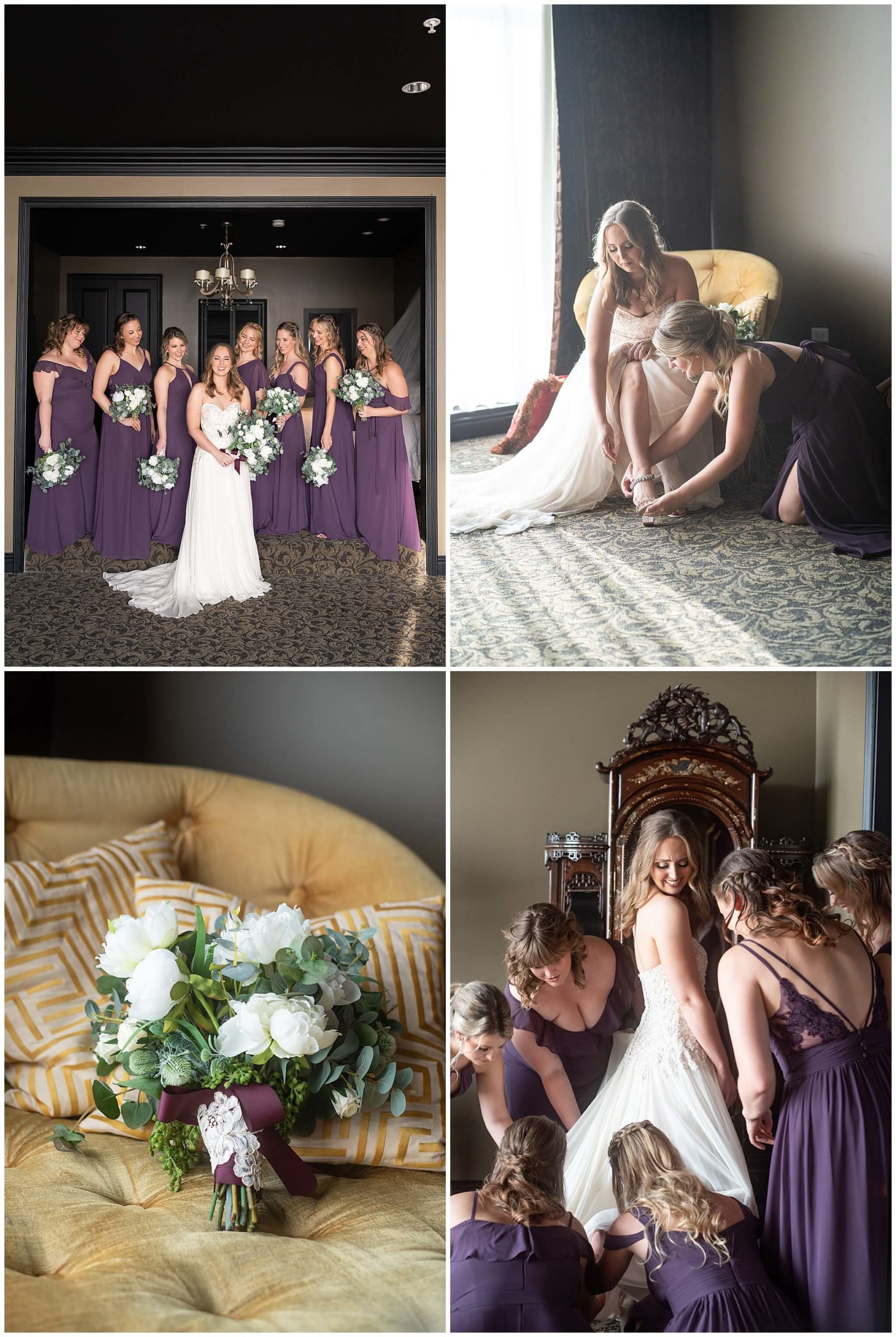 bride has help getting ready with her bridesmaids at Hotel Zaza by Swish and Click Photography