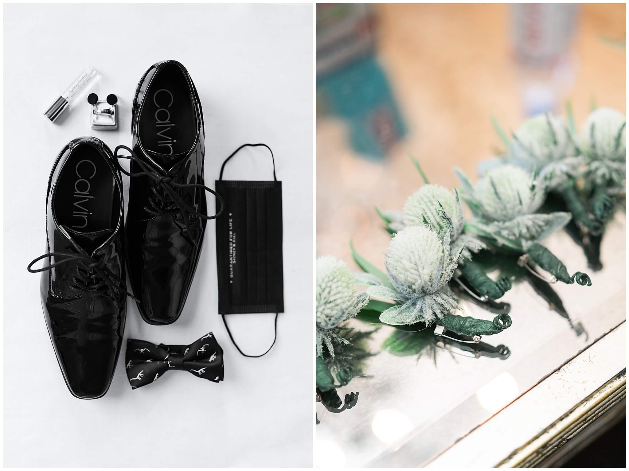 groom shoes, tie and boutonnière at Hotel Zaza by Swish and Click Photography