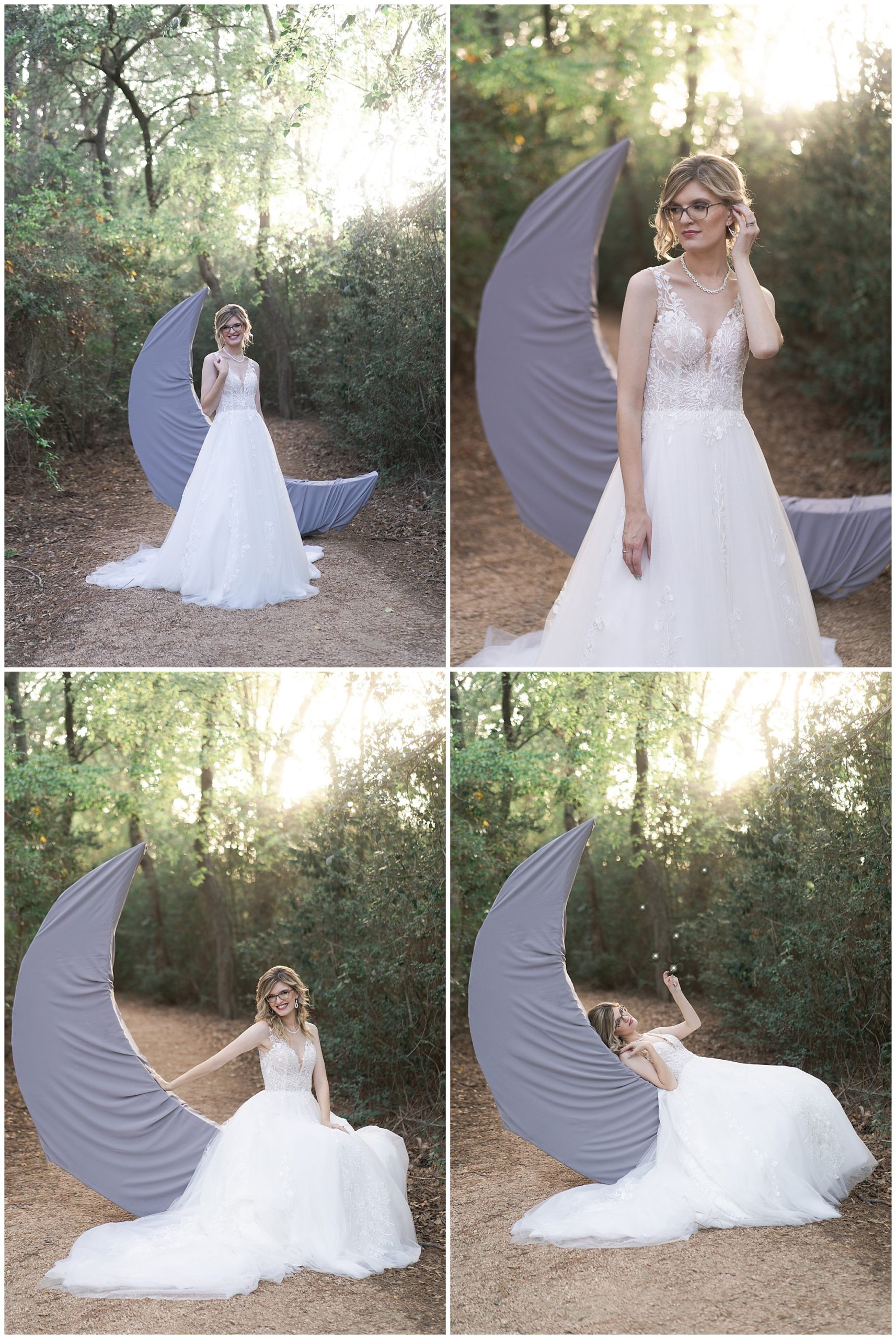 bride poses in her wedding gown at a Houston park