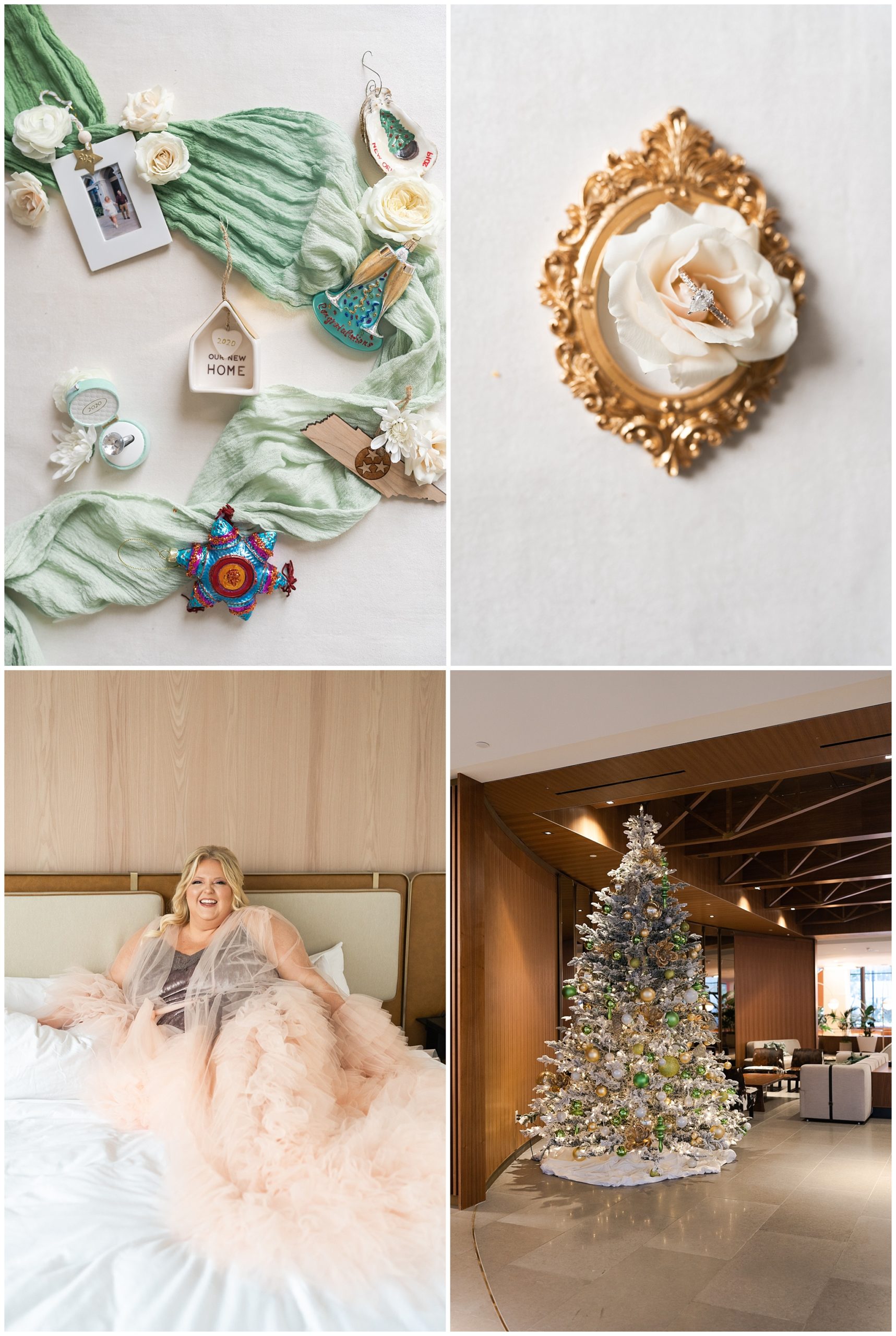 ornaments Sunset Coffee Building Christmas Wedding by Houston's best wedding photographers Swish and Click Photography