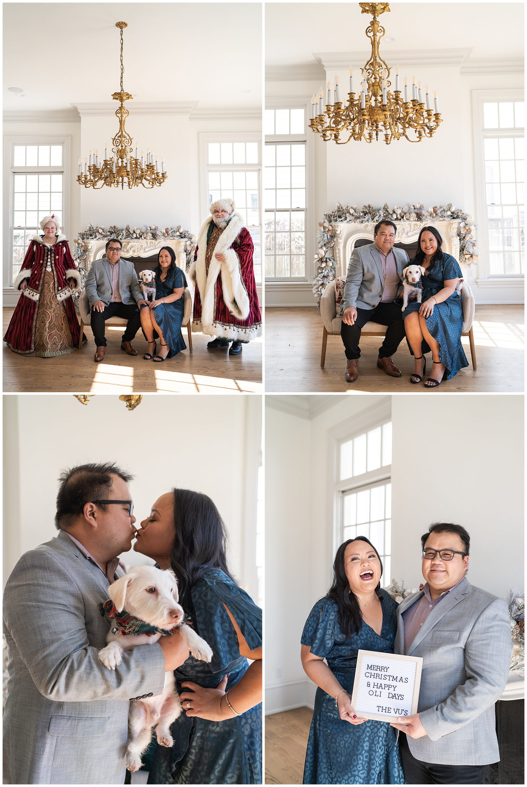 family poses with their dog for photos at the Creative Chateau in Houston Texas by photographer Swish and Click Photography