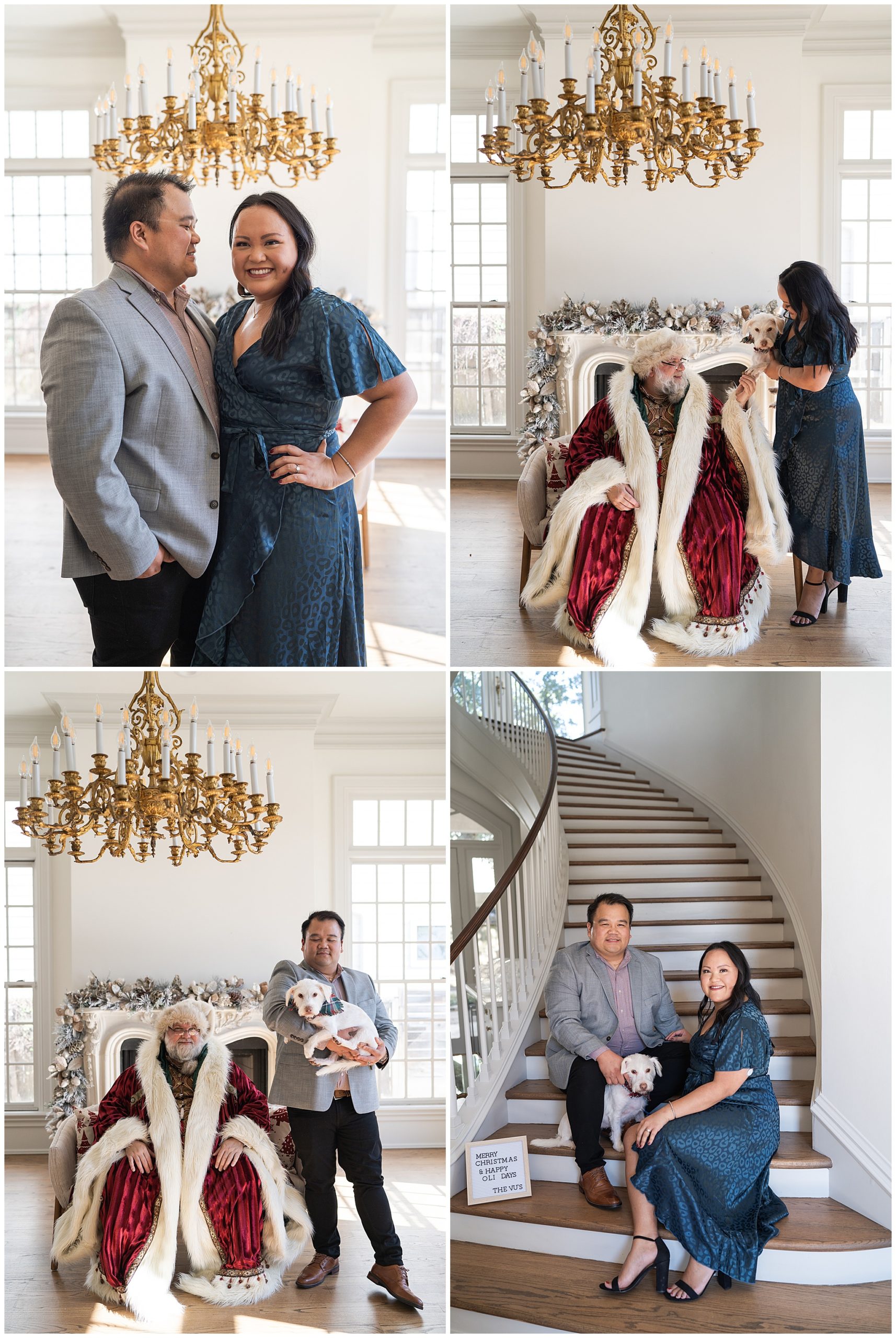 family poses with their dog for photos at the Creative Chateau in Houston Texas by photographer Swish and Click Photography