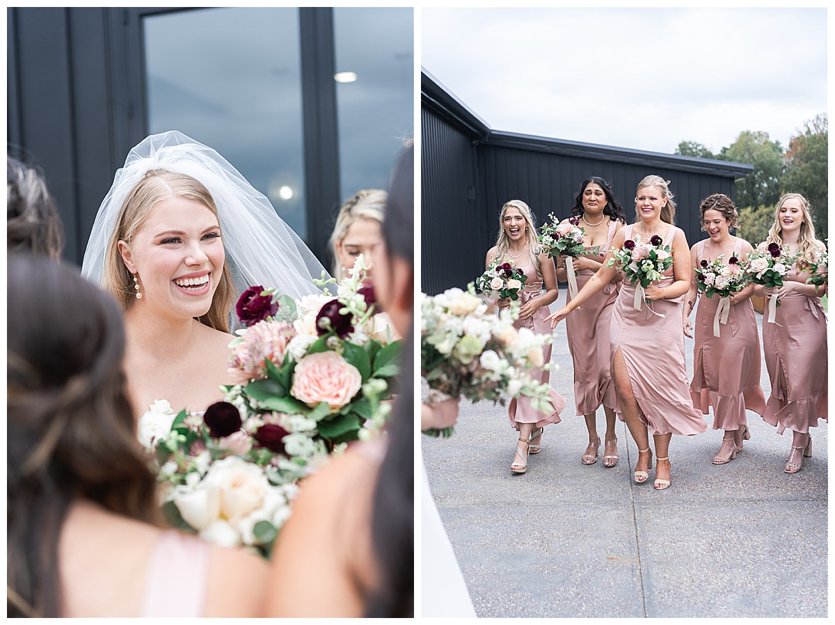 Bridesmaids see bride for the first time in bridal gown for Houston’s Best Wedding Photographers