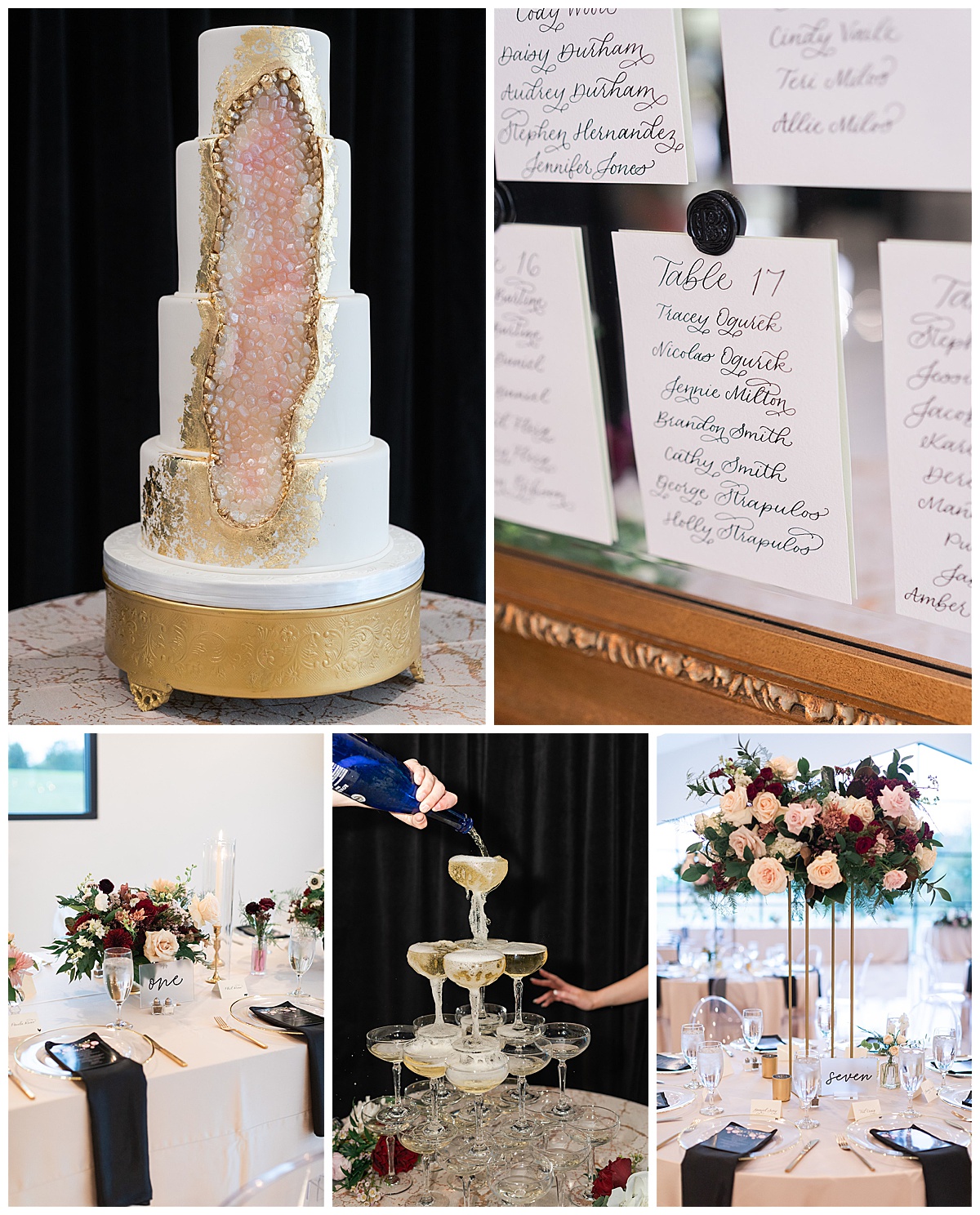 Wedding day details including beautiful marble cake at The Homestead